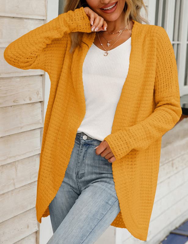 JASTIE Women's Open Front Cardigan - Chunky Knit Lightweight Sweater with Long Sleeves | Casual Solid Color Outwear for Fall & Winter | Perfect for Office, Lounge & Coffee Dates