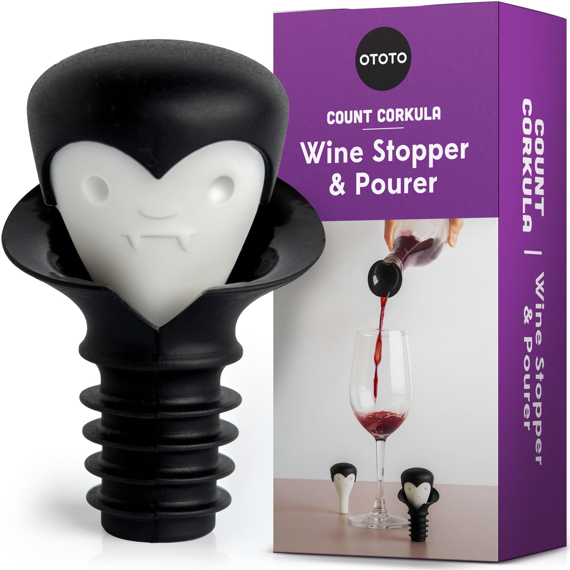 OTOTO Count Corkula Wine Stoppers & Pourer - Halloween Gifts for Wine Lovers, Spooky Wine Bottle Stopper & Pourer Set, Gothic Wine Accessories, Fun Kitchen Gadgets - Perfect for Halloween Parties, Wine Tastings & Gothic Home Decor