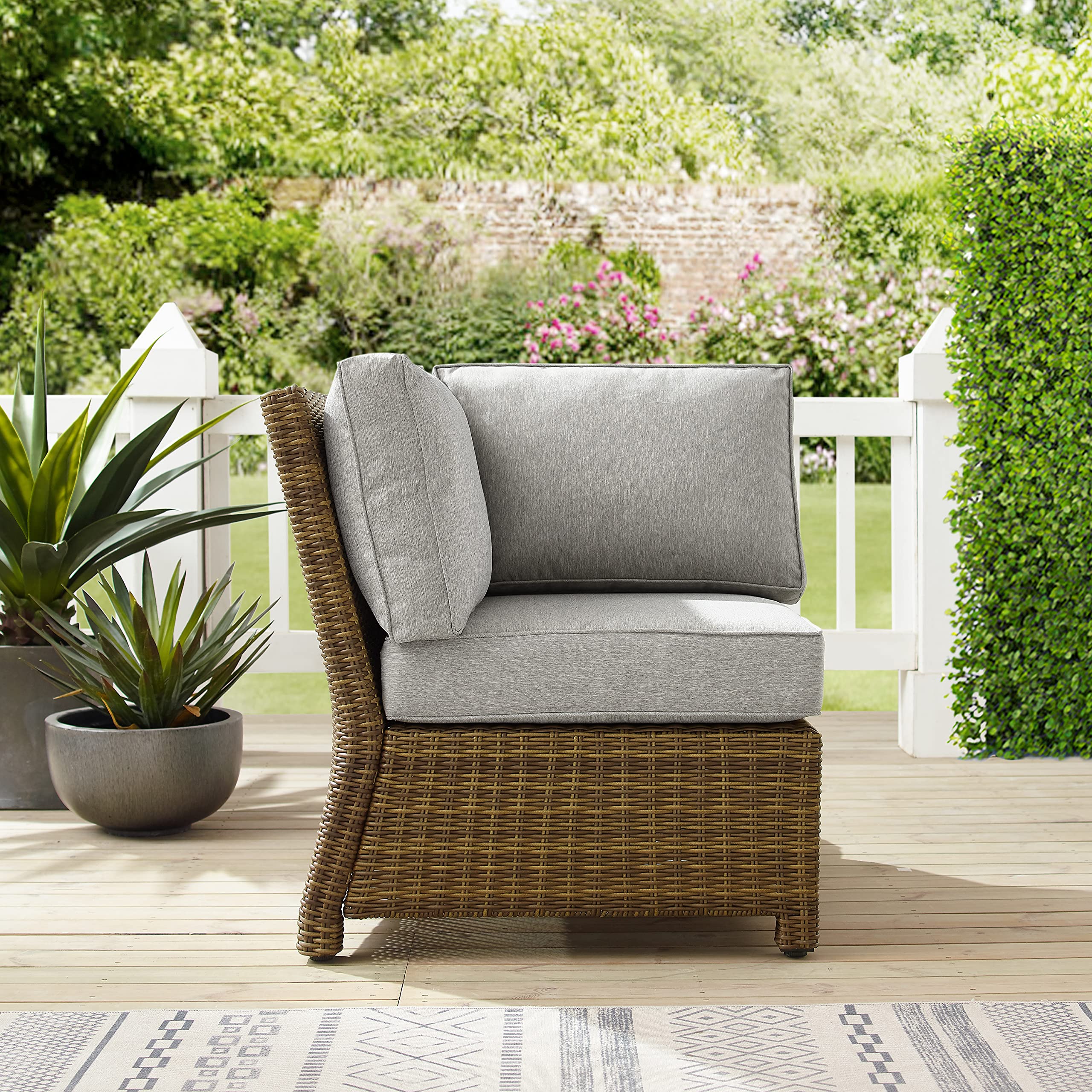 Crosley Bradenton Corner Outdoor Sectional Chair - Wicker Patio Furniture with Gray Cushions for Porch, Deck, Backyard | Perfect for Poolside Lounging & Garden Relaxation