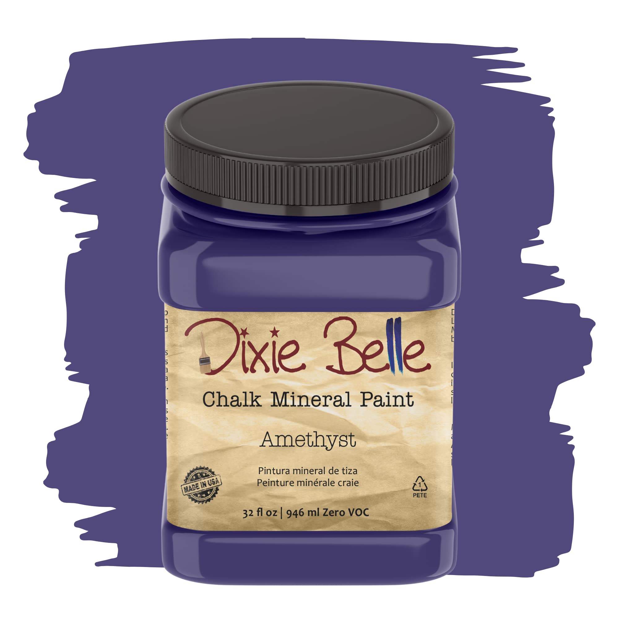 Dixie Belle Chalk Mineral Paint - Amethyst (32oz) | Matte Deep Purple Furniture Paint for DIY Projects | USA-Made | Perfect for Upcycling Tables, Chairs & Home Decor