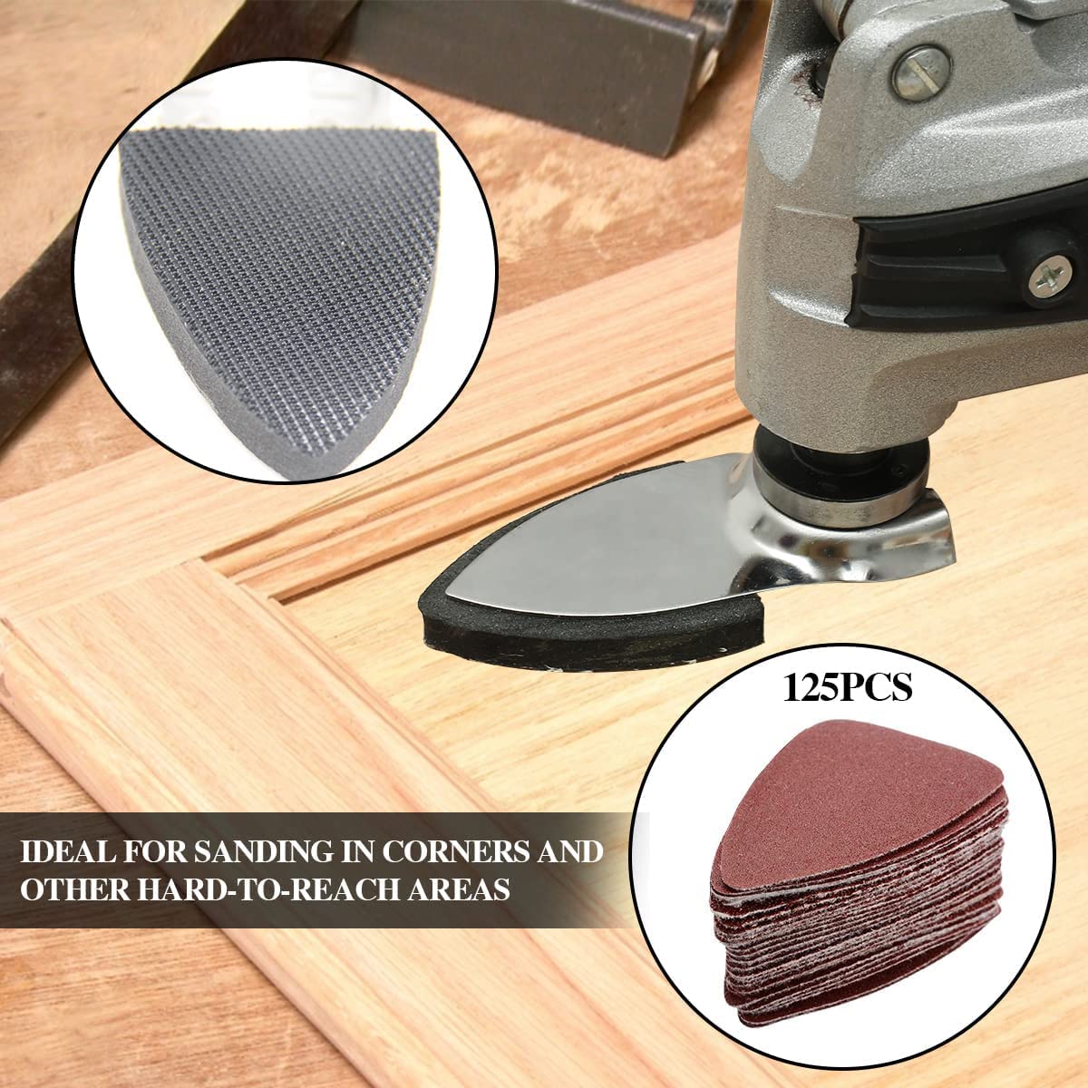 130Pcs Oscillating Tool Sanding Kit with 5 Finger Sanding Pads & 125 Sandpaper Sheets - 60/80/120/180/240 Grits Hook & Loop for Wood, Metal, Plaster Surface Polishing - Perfect for DIY Home Renovation, Furniture Refinishing and Craft Projects