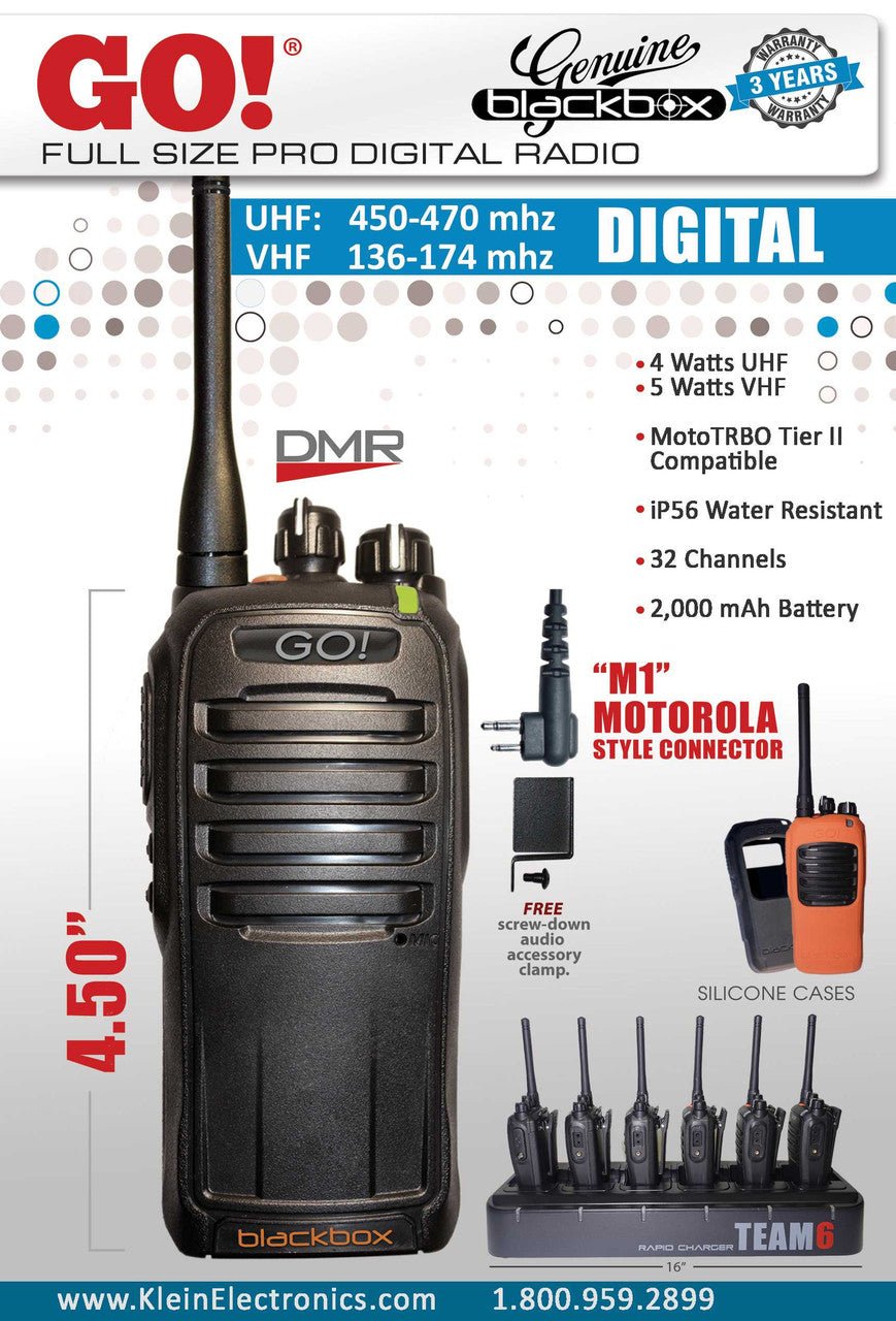 VHF Blackbox GO! Digital & Analog 2 Way Radio - Long Range Walkie Talkie for Outdoor Adventures, Construction Sites & Emergency Communication