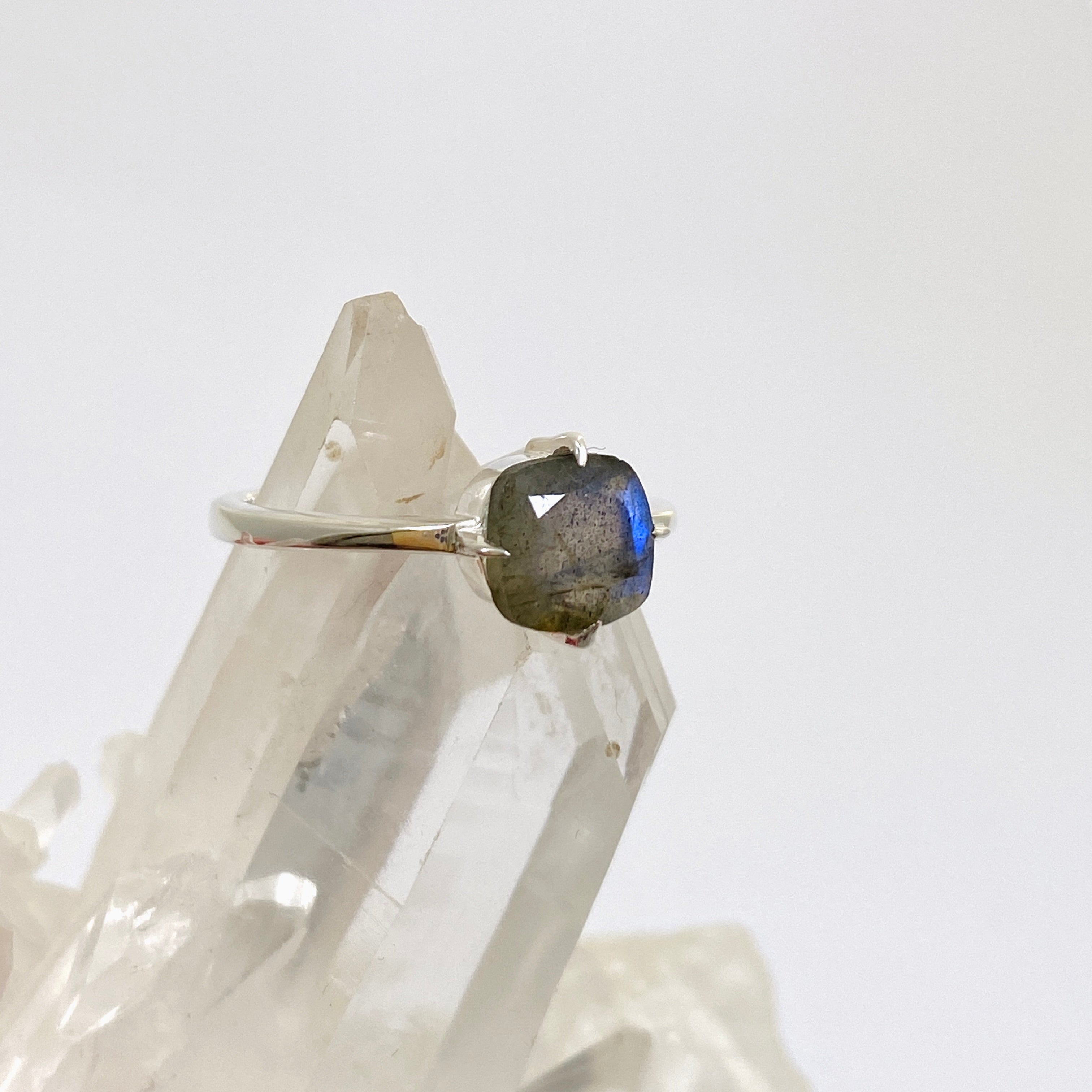Labradorite Faceted Square Solitaire Ring R4806 - Elegant Gemstone Jewelry for Women, Perfect for Weddings, Parties & Special Occasions