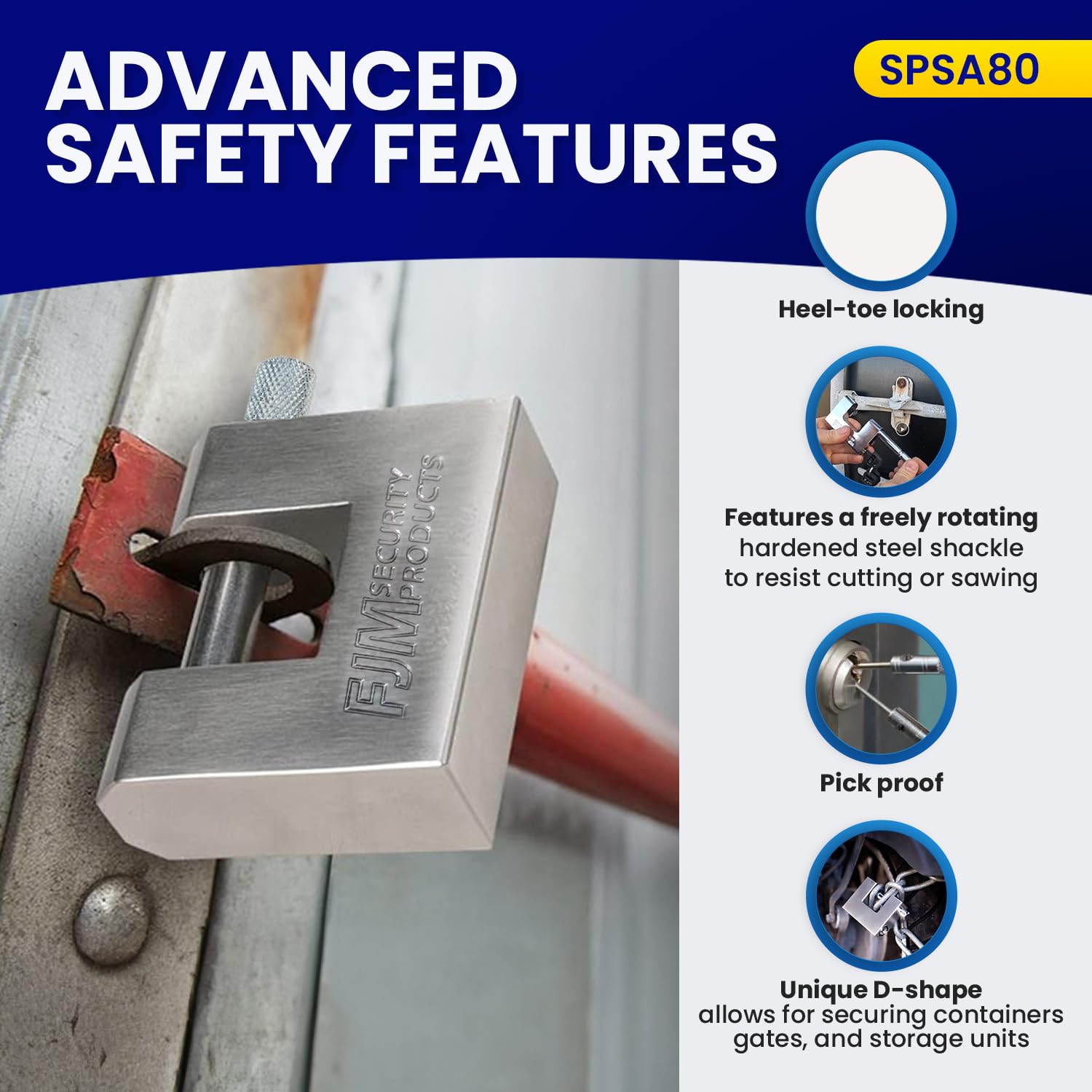 FJM SPSA80-KD High Security D-Style Padlock - Heavy Duty Anti-Theft Trailer Lock, Bike Lock & Door Lock for Home Improvement | Outdoor Storage Shed Protection | Includes Master Lock Set with Keyed Different | 3 1/8