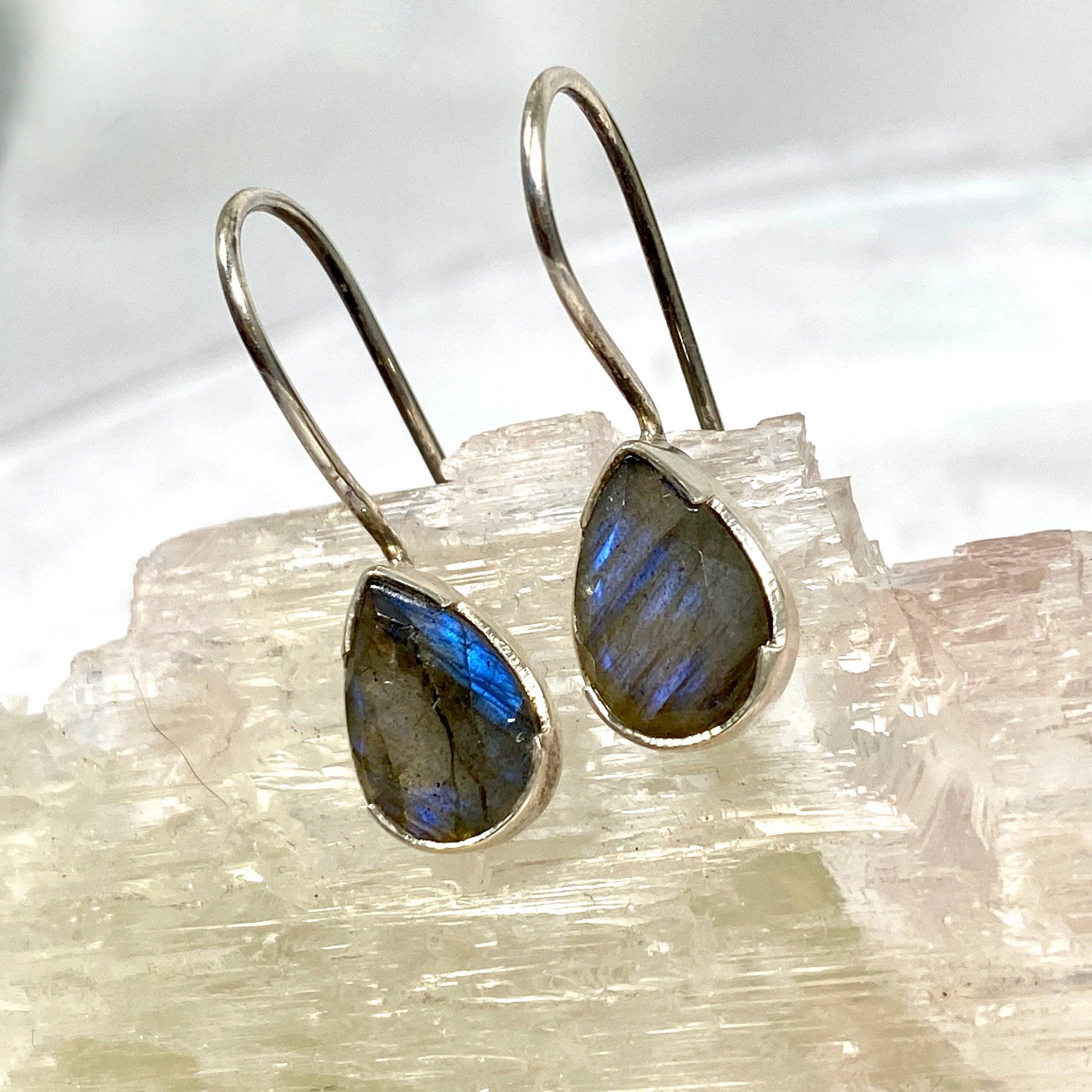 Labradorite Faceted Teardrop Earrings for Women - Genuine Gemstone Dangle Earrings - Elegant Handmade Jewelry for Parties, Weddings & Special Occasions