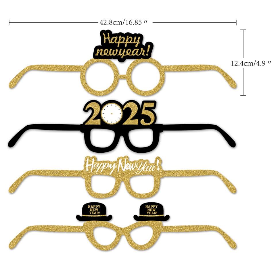 SWYOUN 2025 Glitter Cardboard Glasses - Happy New Year's Eve Party Glasses for Celebrations, Photo Props (12 Pack) - Perfect for NYE Parties, Countdown Events & Festive Celebrations