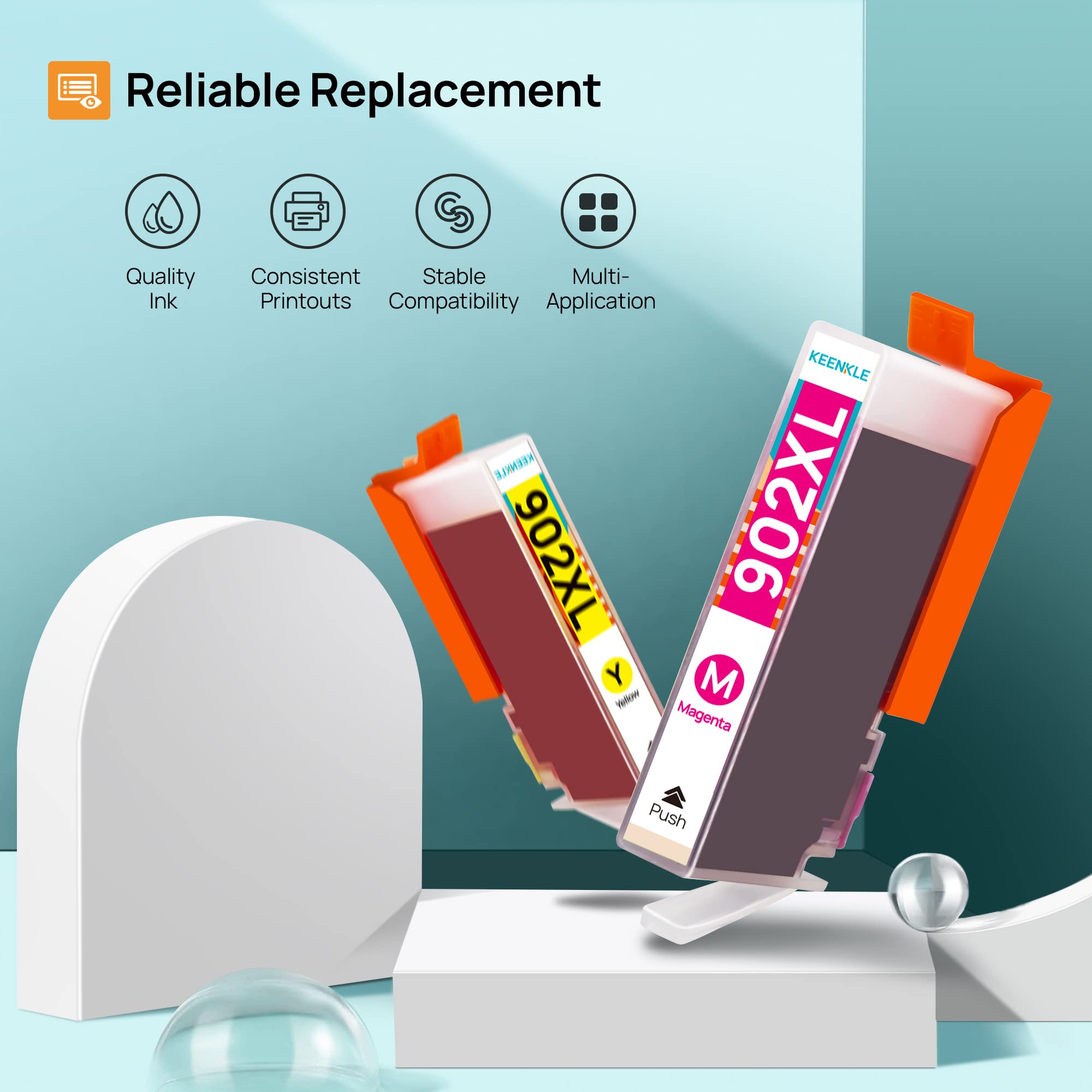 KEENKLE 902 902XL Compatible Ink Cartridge Replacement for HP 902XL 902 Ink - 4 Pack (Black, Cyan, Magenta, Yellow) | Works with HP Officejet 6978 6968 6962 6958 6970 6950 6960 Printers | Perfect for Home Office Printing, Documents & Photos