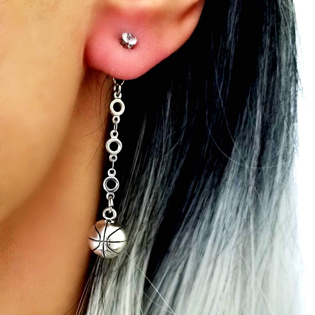 Basketball Ball Drop Earrings for Women & Girls - Basketball Player Jewelry - Stylish Chain Dangle Ear Jackets for Sports Lovers - Perfect for Game Day, Workout & Casual Wear