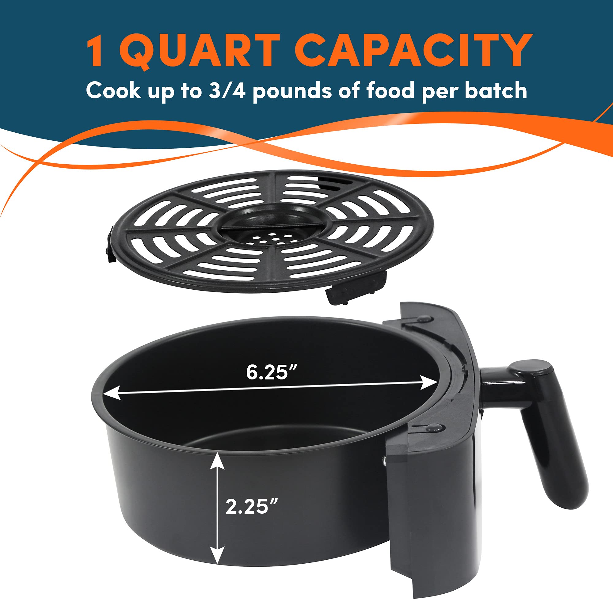 Elite Gourmet EAF-3218 1.1Qt Compact Air Fryer - Oil-Free Healthy Cooking, Adjustable Timer & Temperature Control - Perfect for Small Kitchens, Dorms, and Healthy Meal Prep