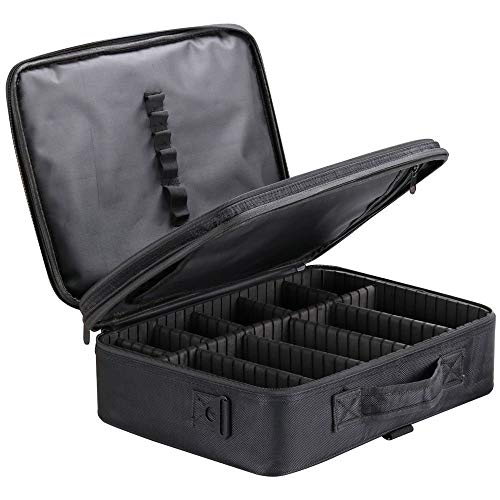 ROZIA Extra Large Makeup Box 40x30x12cm - Vanity Organizer with Brush Holder, Cosmetic Bag & Jewelry Storage for Women | Perfect for Travel, Home Beauty Station & Gift (Black)