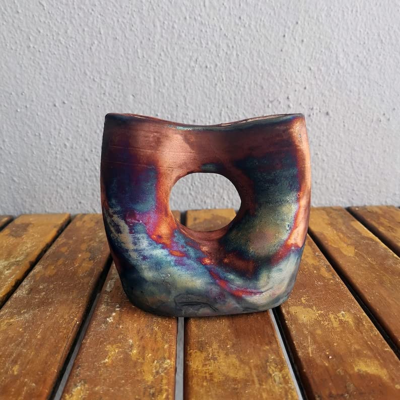 Handmade Ceramic Raku Vase 4.7 inch - Boho Home Decor, Unique Pottery Gift for Women, Mom, Bridesmaid Wedding Present in Gift Box | Perfect for Living Room, Bedroom, Wedding Centerpiece & Housewarming Gift