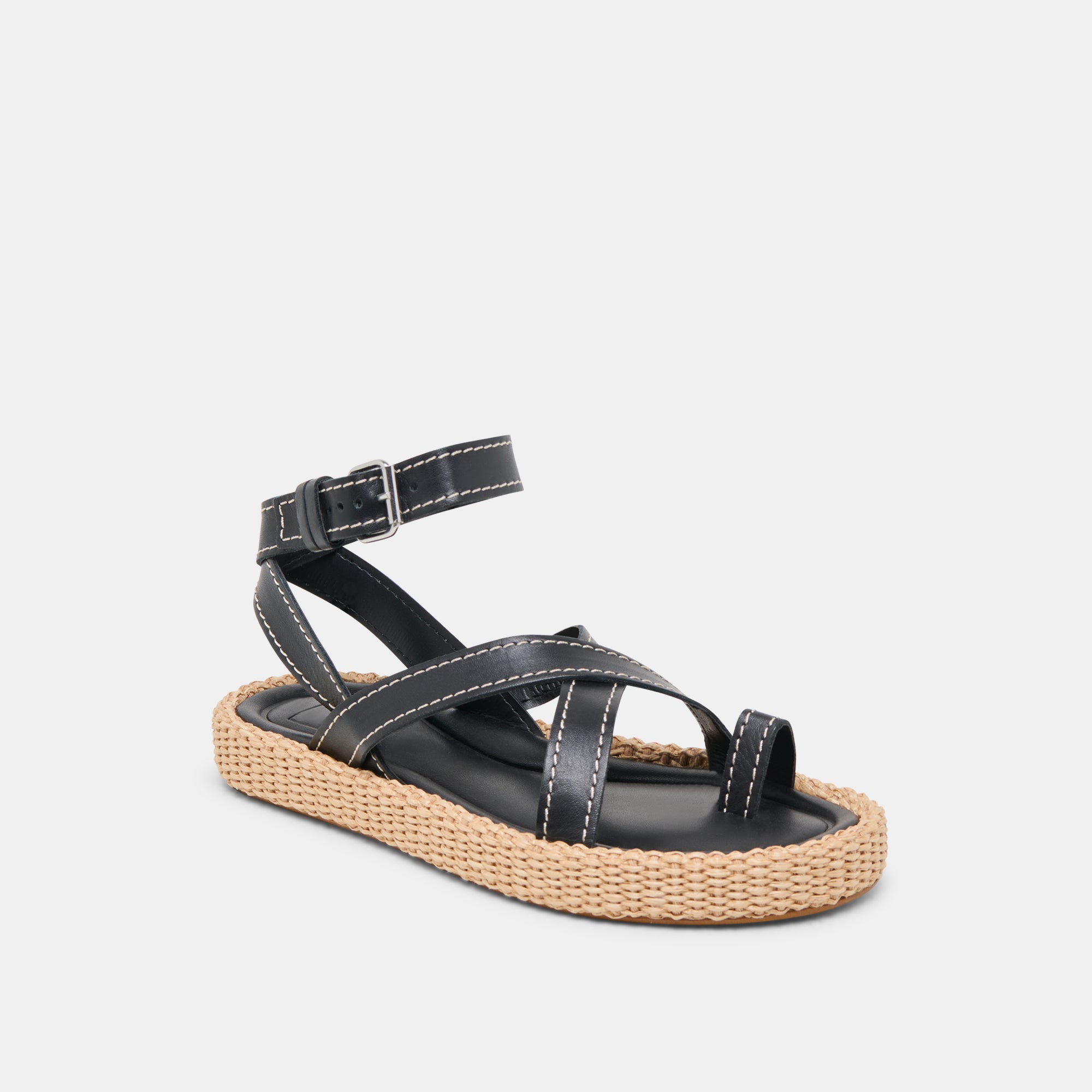 ROXIE Women's Black Leather Sandals - Comfortable & Stylish for Summer, Beach, and Casual Outings