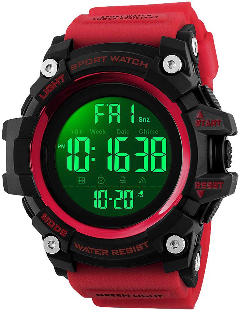 Gosasa Men's Sports Watch - Waterproof Digital LED Stopwatch with Countdown, 12/24 Hour Display, Multifunctional Wristwatch for Running, Gym, Outdoor Activities & Daily Use