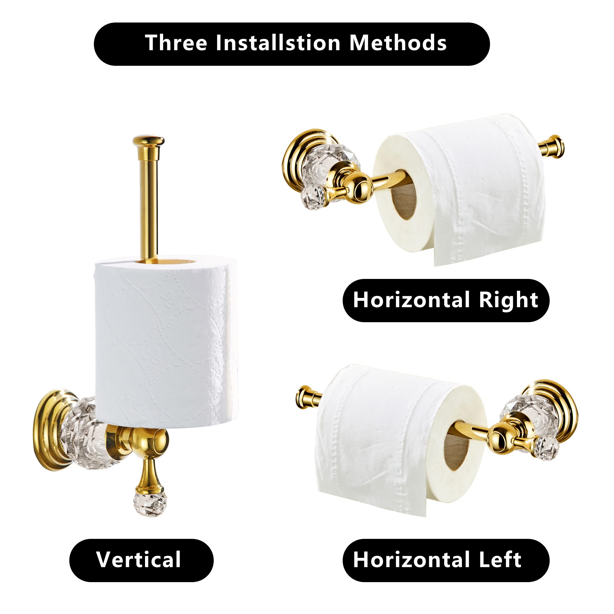 BATHSIR Gold Crystal Toilet Paper Holder - Modern Zinc Alloy Wall Mounted Bathroom Tissue Roll Hanger - Perfect for Luxury Home, Hotel & Spa Decor