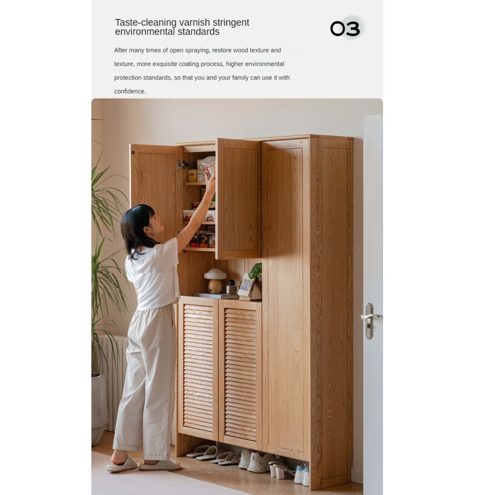 Solid Oak Wood Storage Cabinet - Shoe Locker & Entryway Organizer for Home, Office, or Mudroom - Durable Entry Storage Solution with Adjustable Shelves