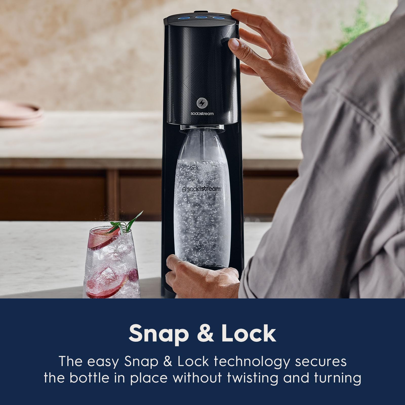 SodaStream E-TERRA Sparkling Water Maker Machine (Black) - Includes CO2 Cylinder & Carbonating Bottle for Homemade Sparkling Water - Perfect for Kitchen, Office & Home Bar Use
