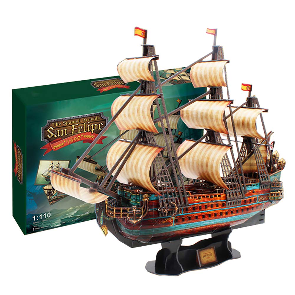 3D Puzzle Model of The Spanish Ship San Felipe - DIY Wooden Ship Building Kit for Adults & Teens - Perfect Holiday & Birthday Gift for Boys, Girls & Collectors - Home Decor & Educational STEM Project