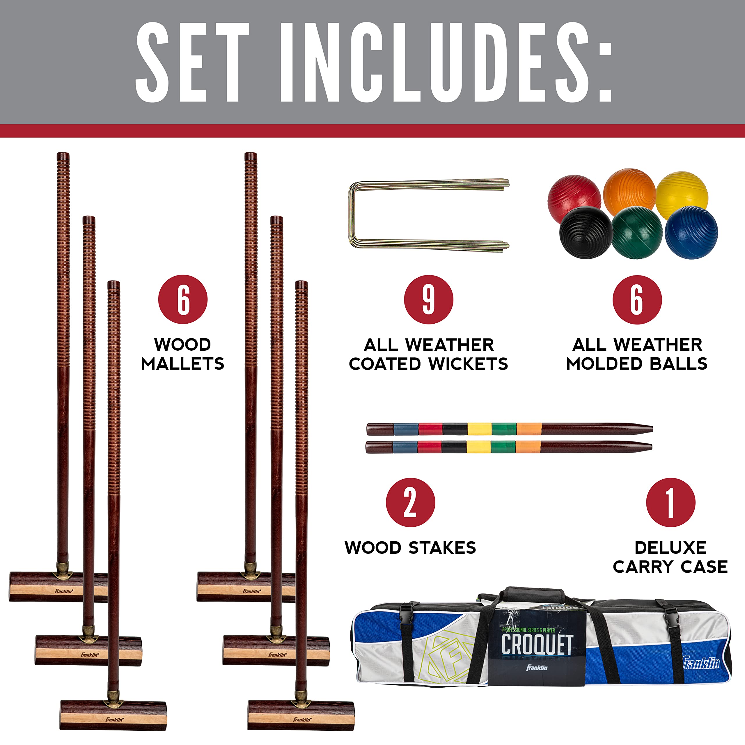 Franklin Sports Expert 6 Player Croquet Set - Premium Wooden Croquet Game for Adults & Kids - Perfect for Backyard, Lawn, Garden, and Outdoor Family Fun