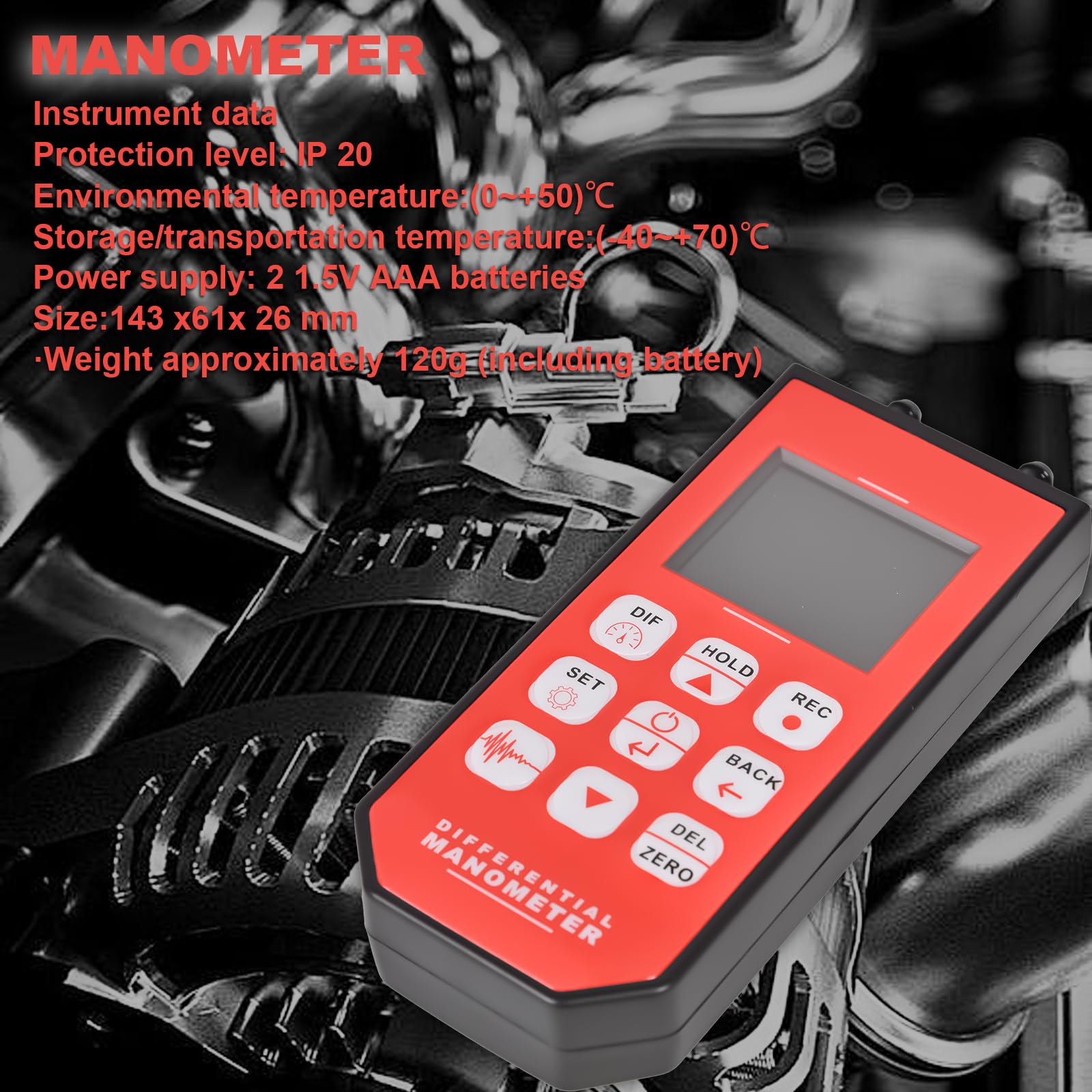 Professional Digital Manometer - Dual-Port HVAC Air Pressure Meter & Gas Pressure Tester with 12 Selectable Units, Large Backlit TFT Display | Ideal for HVAC Technicians, Industrial Maintenance & Home DIY Projects
