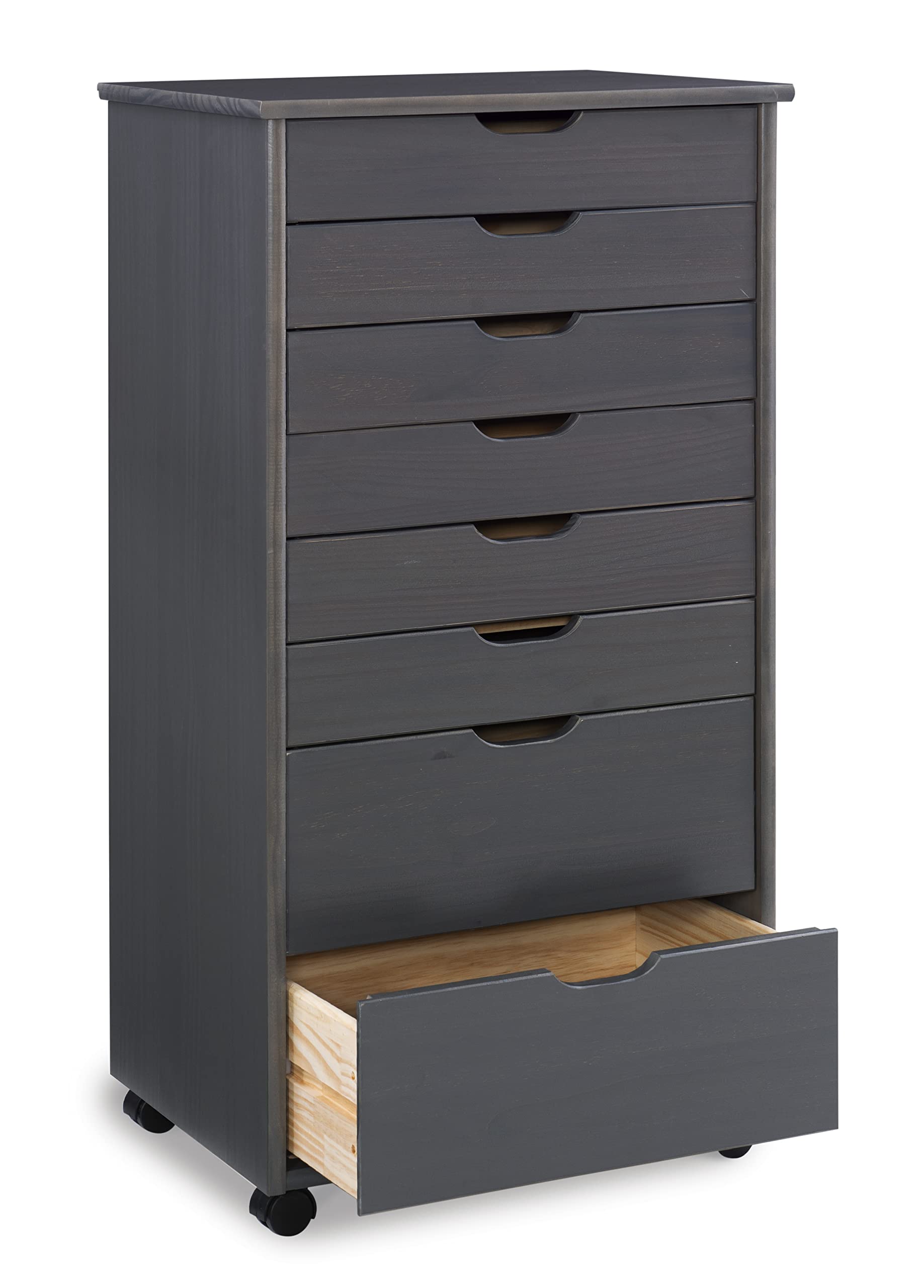 Linon Corinne 8-Drawer Rolling Storage Cart - Grey Organizer for Home, Office & Dorm | Space-Saving Mobile Cabinet for Bedroom, Bathroom & Kitchen Organization