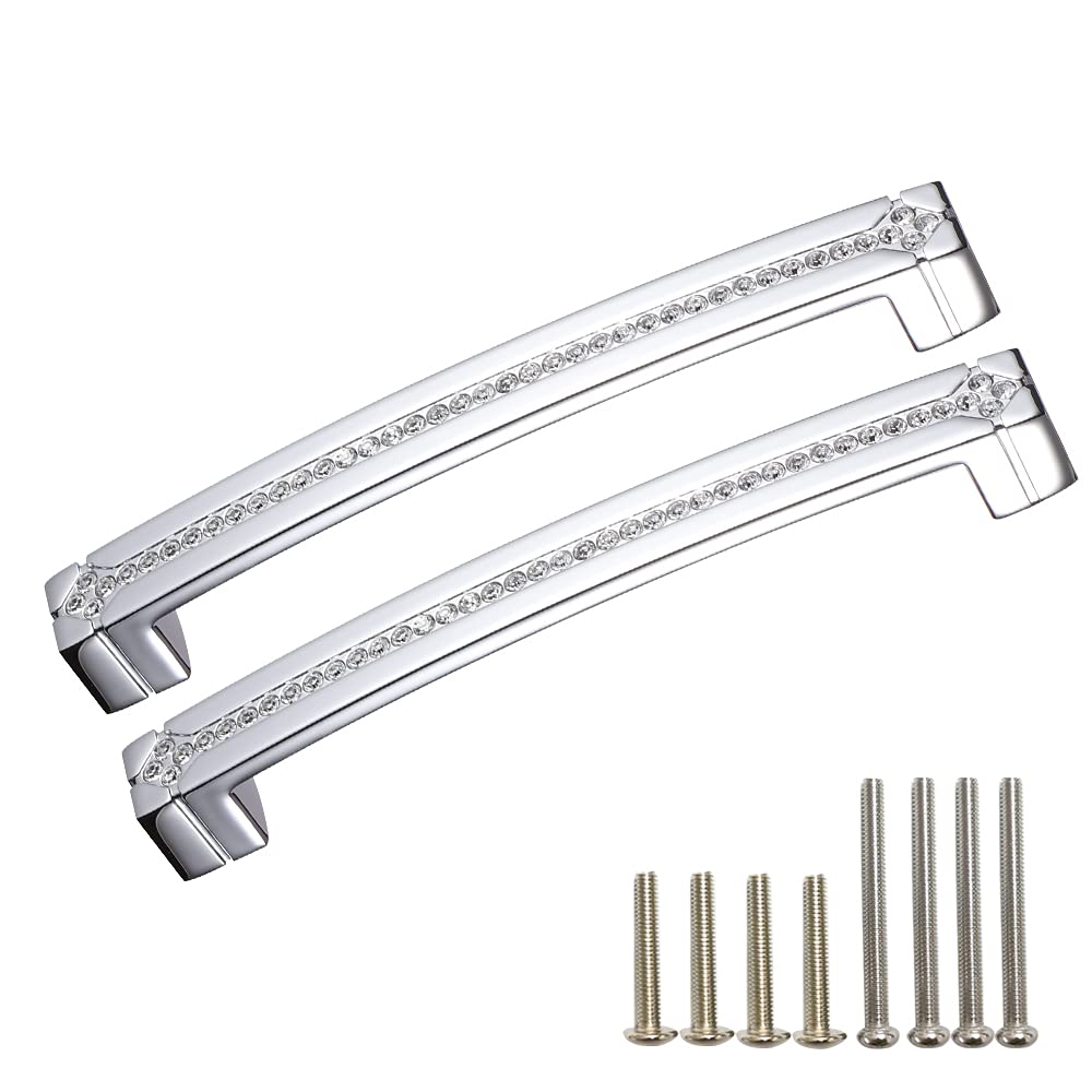 Modern Cabinet Knobs & Pulls - Shiny All Metal Kitchen Handles (2 Pack, Silver) for Drawers & Furniture