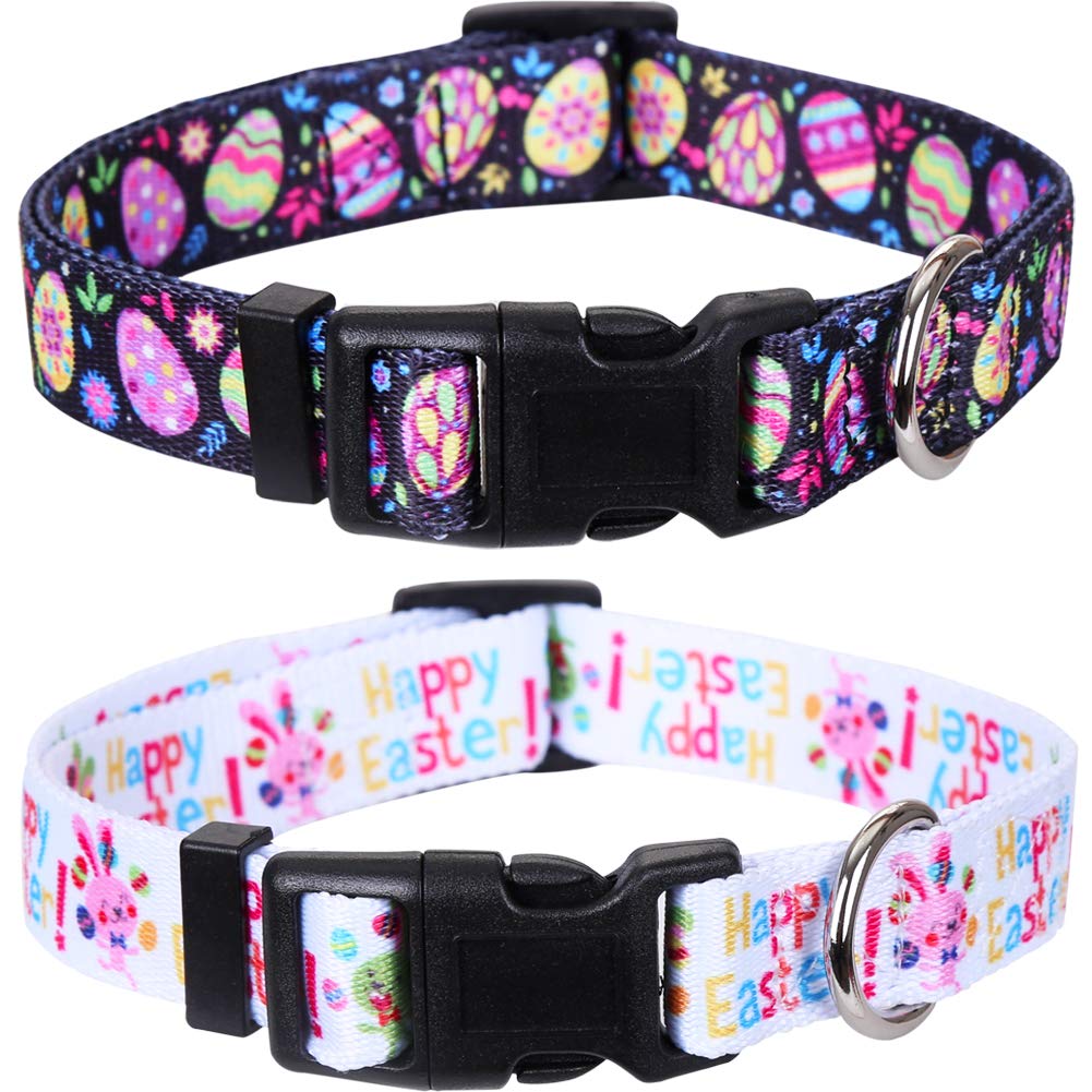 2 Pack Easter Dog Collars - Adjustable Nylon Pet Collars with Easter Egg Design for Small Dogs - Perfect for Easter Photos, Spring Walks & Holiday Pet Parties