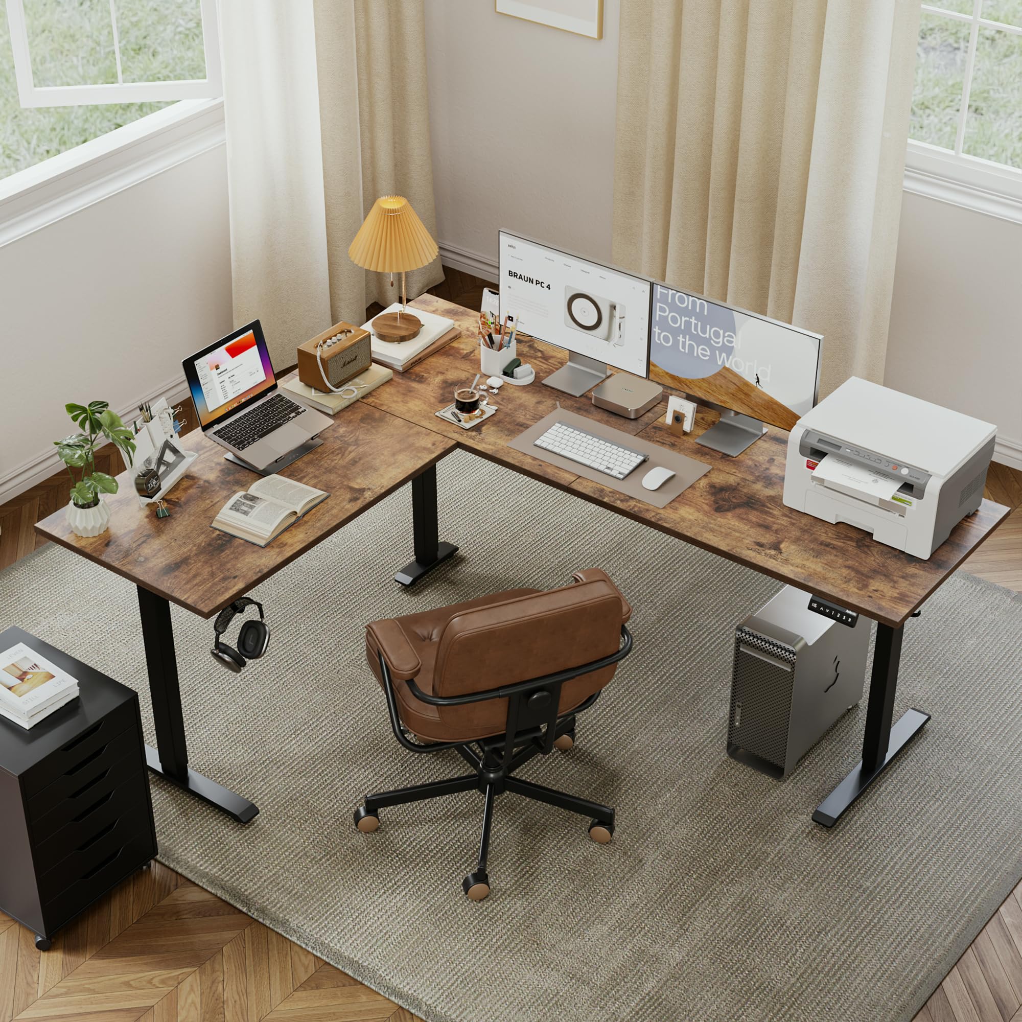 Agilestic Electric L-Shaped Standing Desk - Adjustable Height Corner Computer Desk (75x61 Inch) for Home & Office, Rustic Brown - Perfect for Ergonomic Workspace & Small Office Setup