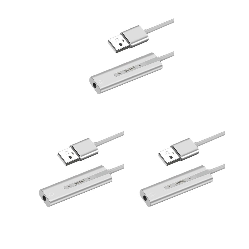 3-Pack USB Sound Card External Audio Adapter Converter with 3.5mm Jack for PC, Laptop, Gaming Headset & Home Theater System