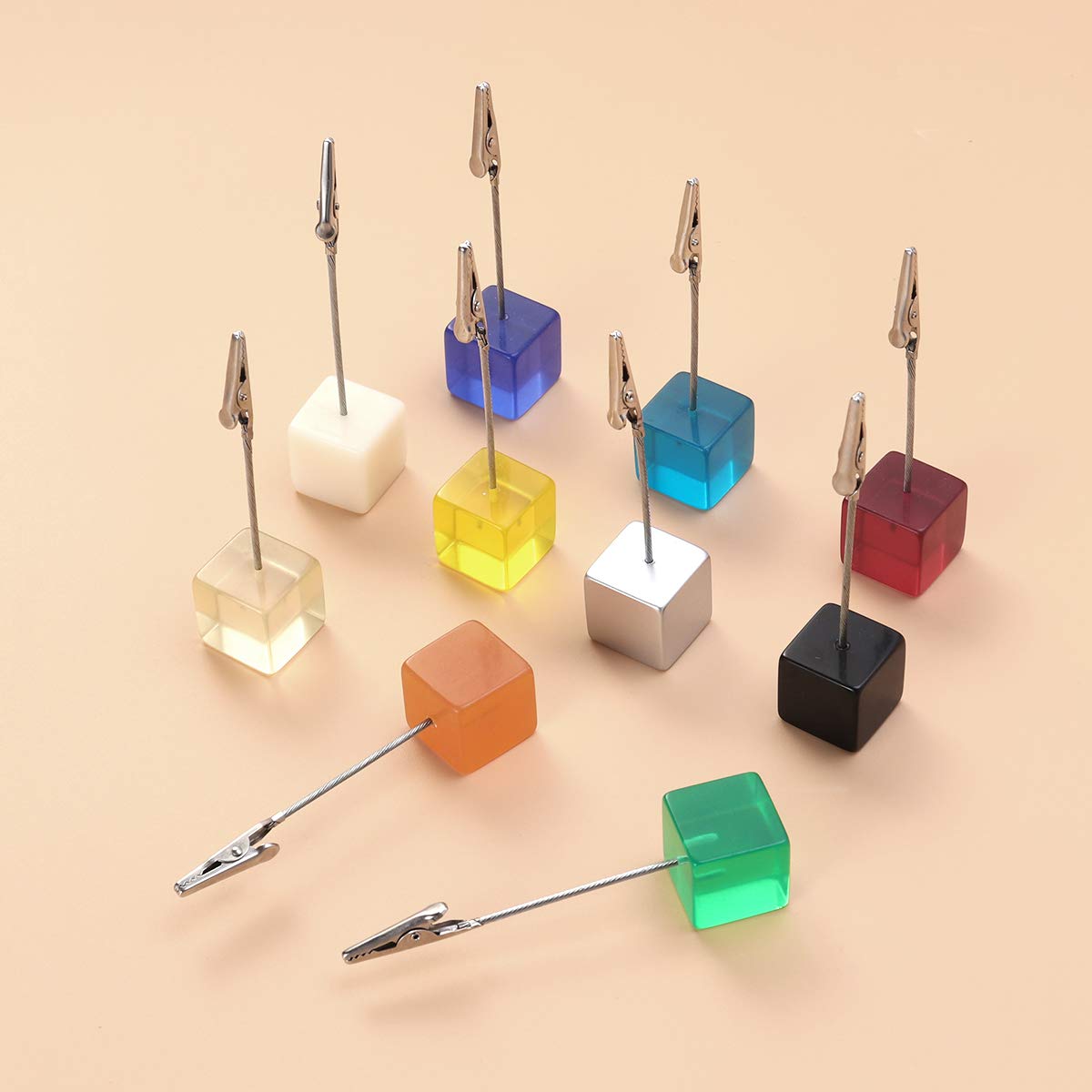 10pcs Clear Resin Cube Photo Holders - Mini Memo Note Card Clips for Desk Display, Wedding Invitations, DIY Crafts & Gift Wrapping (Alligator Clip Style) - Perfect for Home Office, Party Decor & Scrapbooking