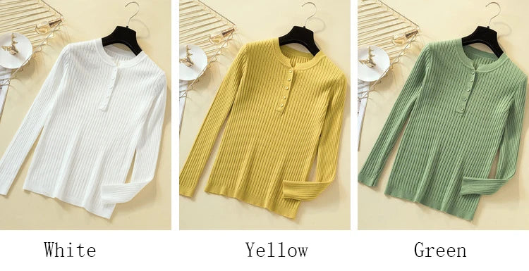 Button Basic Slim Knitted Pullover Sweater for Women - Soft Comfortable Lightweight Casual Tops for Fall & Winter - Perfect for Office, Dating and Weekend Outfits