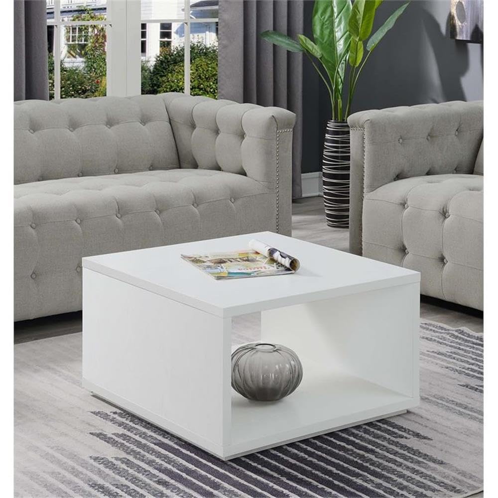 Pemberly Row White Wood Square Coffee Table - Modern Living Room Furniture for Small Spaces, Home Decor, and Entertainment Areas