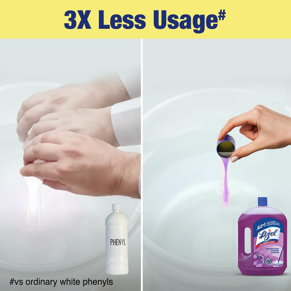Lizol Disinfectant Surface & Floor Cleaner Liquid, Lavender Scent - 2 Litre (67.6 oz) | Kills 99.9% Germs | All-Purpose Household Cleaning | Ideal for Floors, Tiles & Bathrooms  Lizol Kitchen Cleaner Spray - 450 ml (15.2 oz) | Degreasing Formula | Removes Stubborn Stains & Odors | Perfect for Countertops, Stoves & Appliances