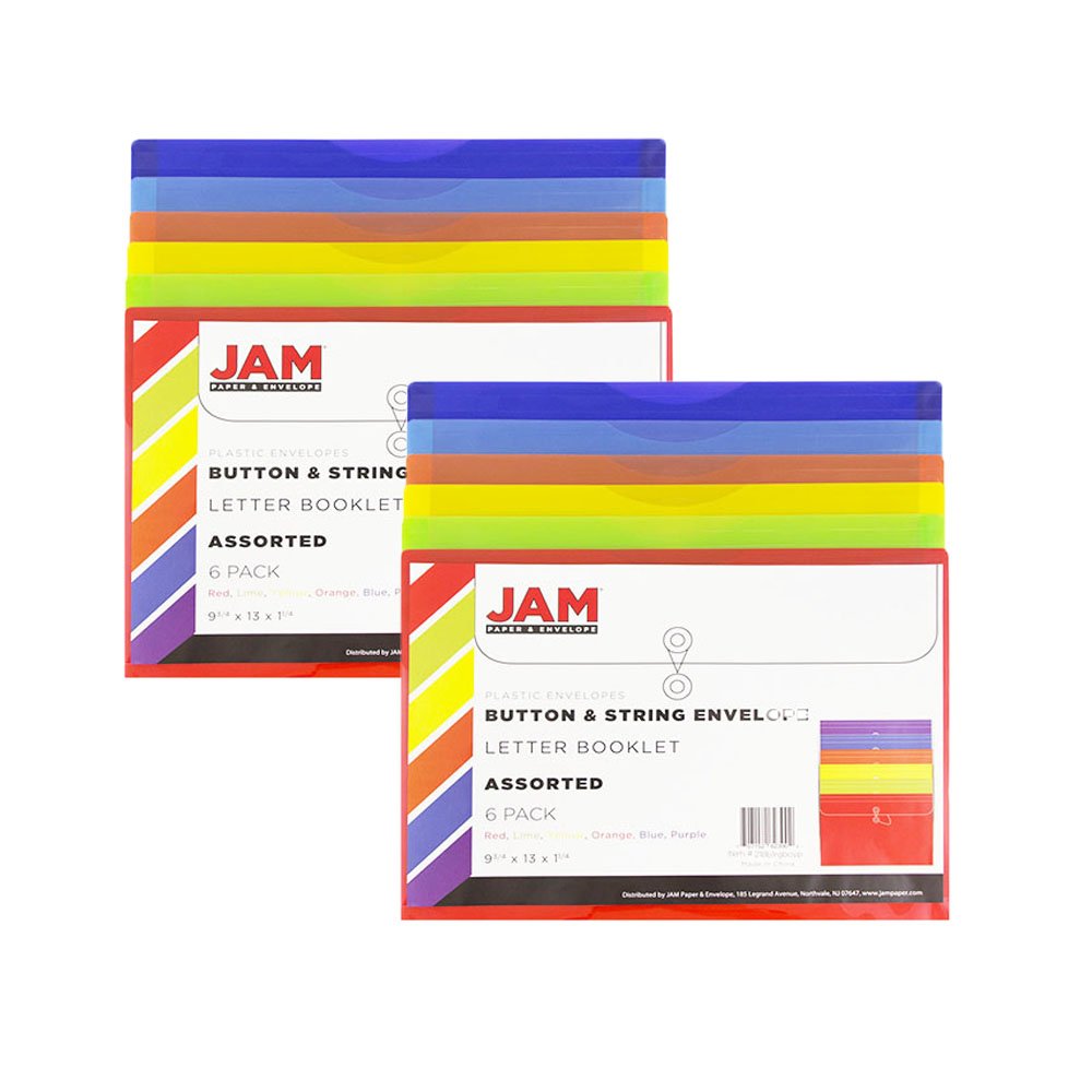 JAM PAPER Plastic Envelopes with Button Closure - 9.75x13 Inch - 12 Pack for Letters & Booklets