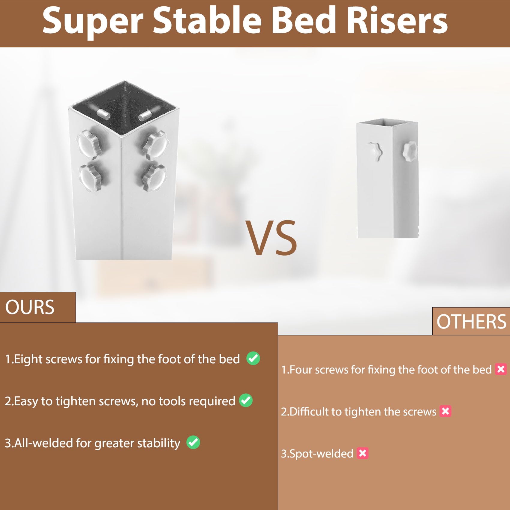4 Pack Heavy Duty Metal Bed Risers - 20.5