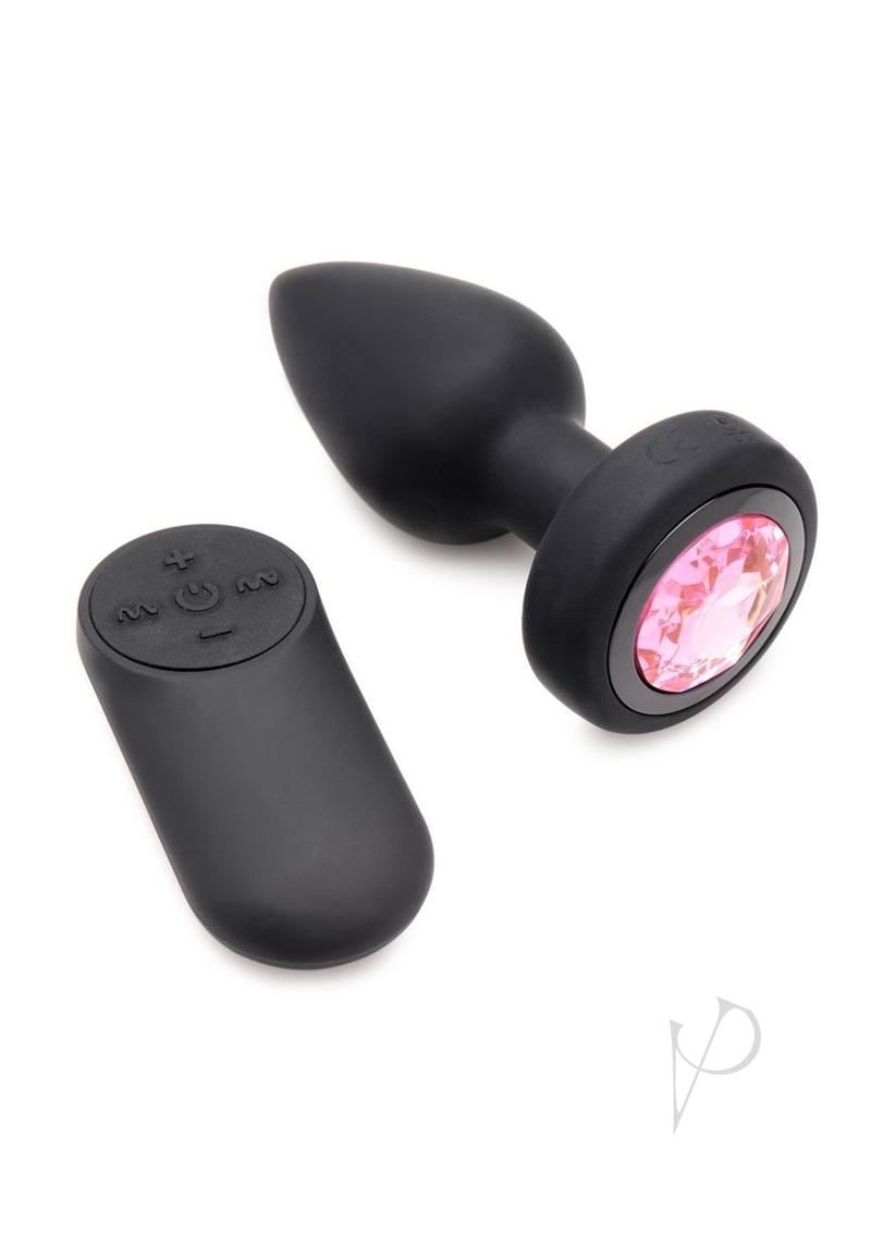 Rechargeable 28X Silicone Vibrating Anal Plug with Remote Control - Small Pink Gem Butt Plug for Women & Men - Perfect for Couples Play & Solo Pleasure