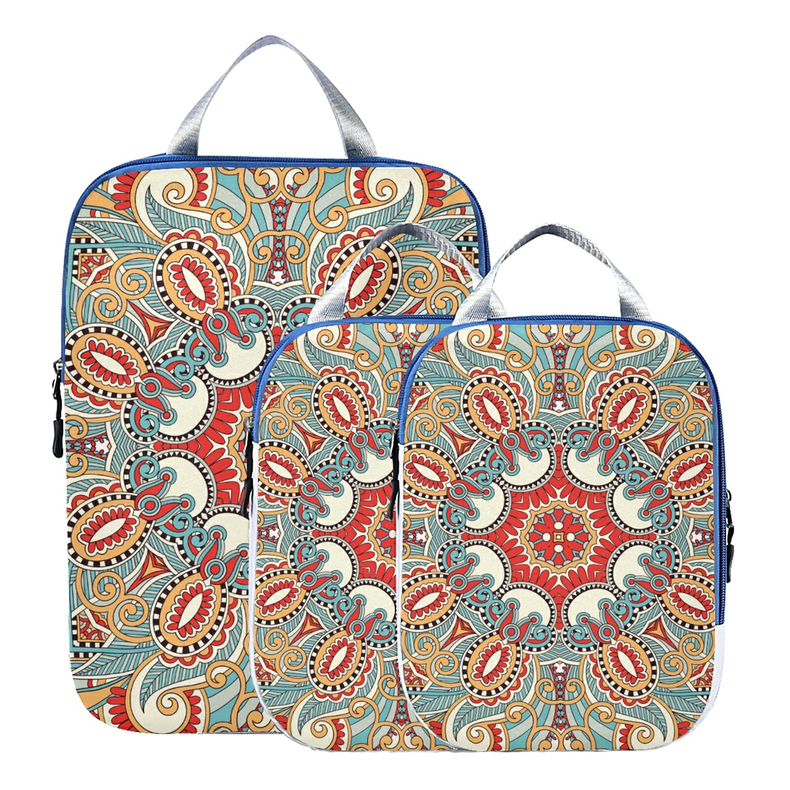 3-Pack Waterproof Floral Paisley Packing Cubes - Travel Organizer Set with Oxford Cloth for Luggage, Toiletries & Clothes Storage | Perfect for Vacation, Business Trips & Weekend Getaways