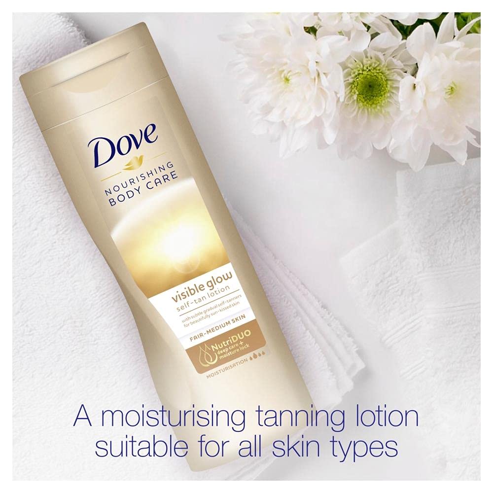 Dove Nourishing Body Care Gradual Self-Tan Lotion - 12 Pack (400ml Each) for Fair to Medium Skin | Visible Glow & Hydration | Perfect for Pre-Vacation Prep or Year-Round Sun-Kissed Look