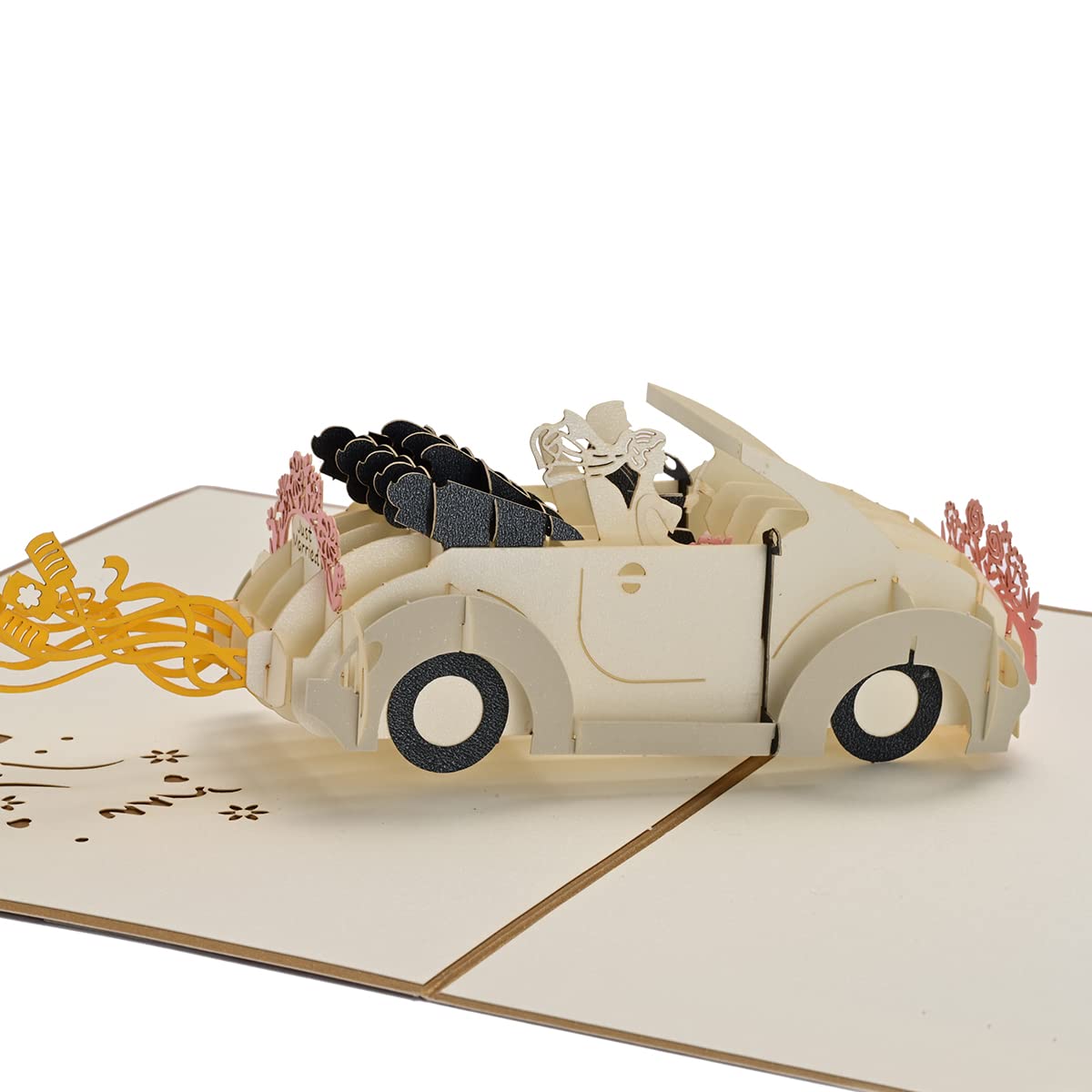 Handmade Wedding Car Pop Up Card with Envelopes - 3D Anniversary Greeting Card for Weddings, Engagements & Special Occasions | Perfect for Bridal Showers, Anniversaries & Romantic Gifts