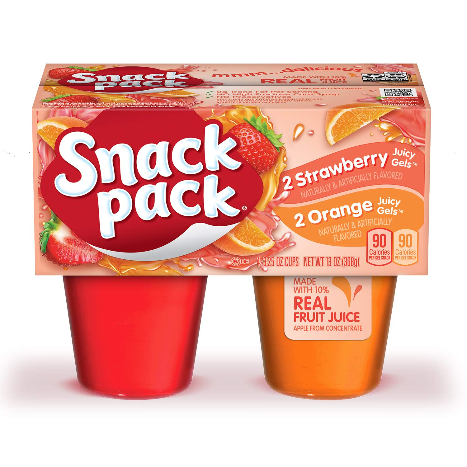 Strawberry & Orange Flavored Juicy Gel Snack Packs - 4 Count Cups | Healthy Kids Snacks, Lunchbox Treats & On-the-Go Energy Boost