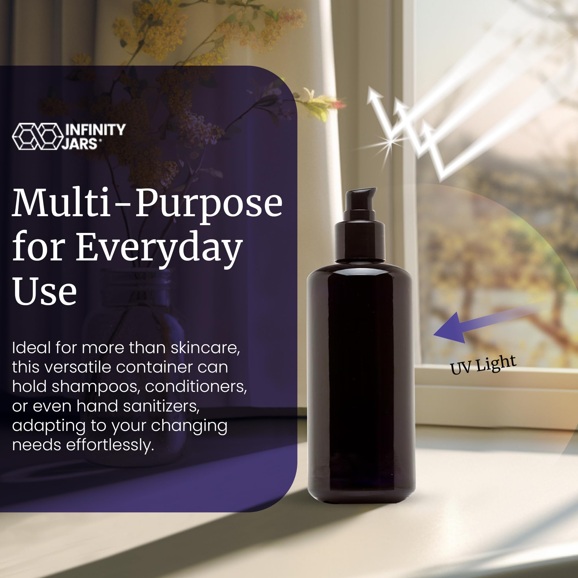 Infinity Jars 10-Pack 200ml (6.8oz) UV Protection Glass Pump Bottles - Refillable Cosmetic Containers for Lotion, Cream, Shampoo & Conditioner | Perfect for DIY Skincare, Makeup & Homemade Beauty Products at Home or Salon