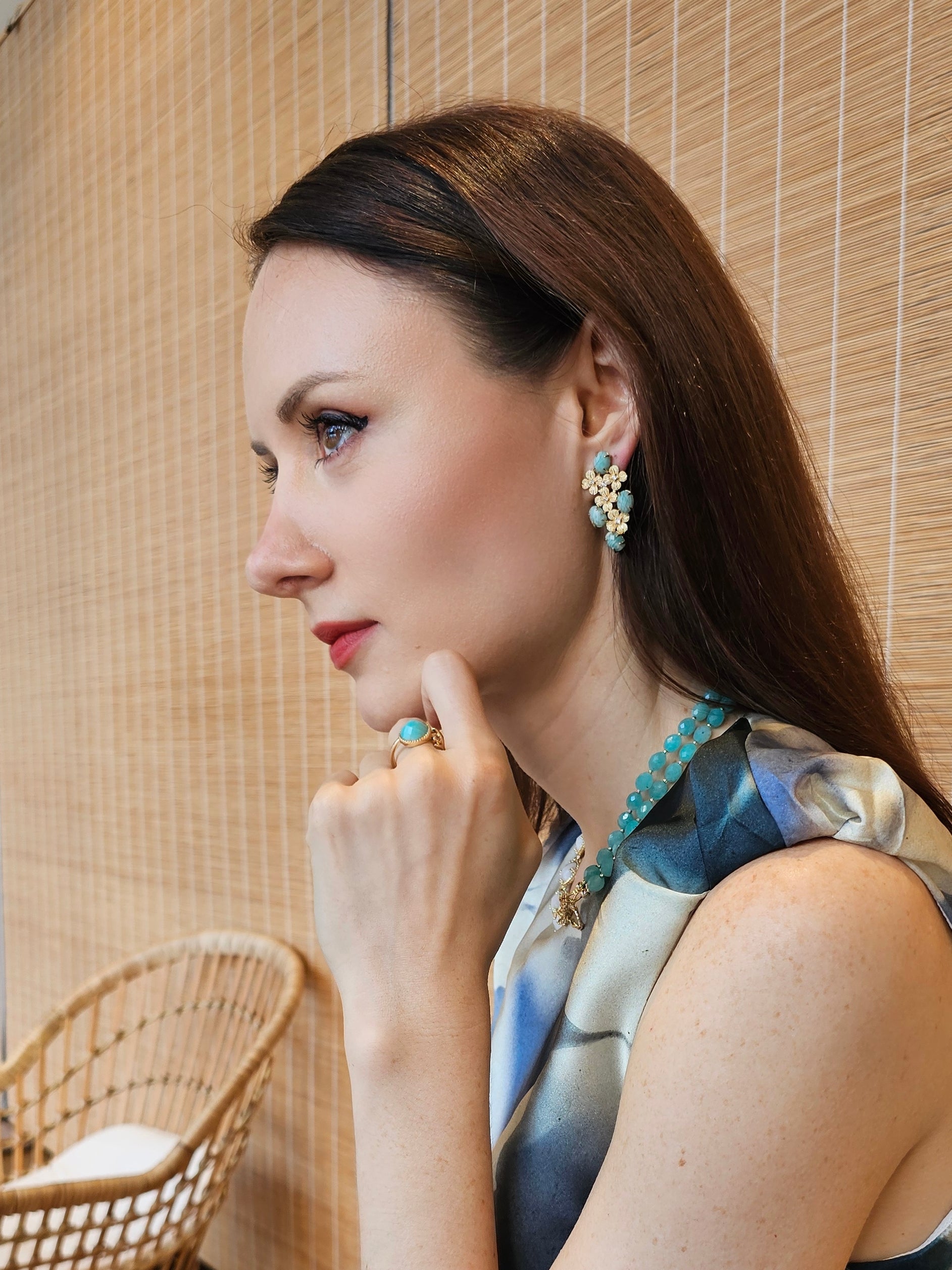 Amazonite Flower Statement Earrings for Women - Elegant Bohemian Jewelry for Parties, Weddings & Special Occasions