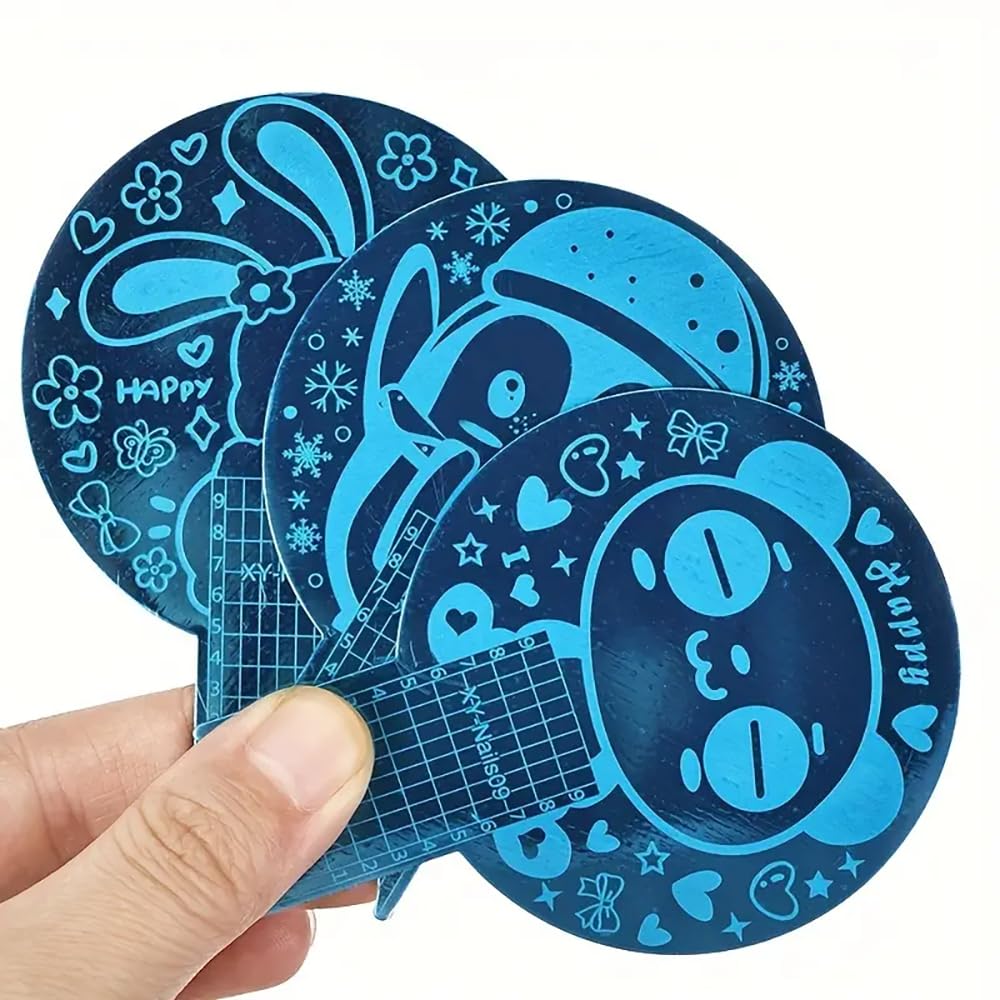 Stainless Steel Nail Ruler - Professional Length Measuring Tool with Teddy Bear Art Stencil Designs for Nail Stamping & Manicure - Perfect for DIY Nail Art, Salon Use & Home Manicures