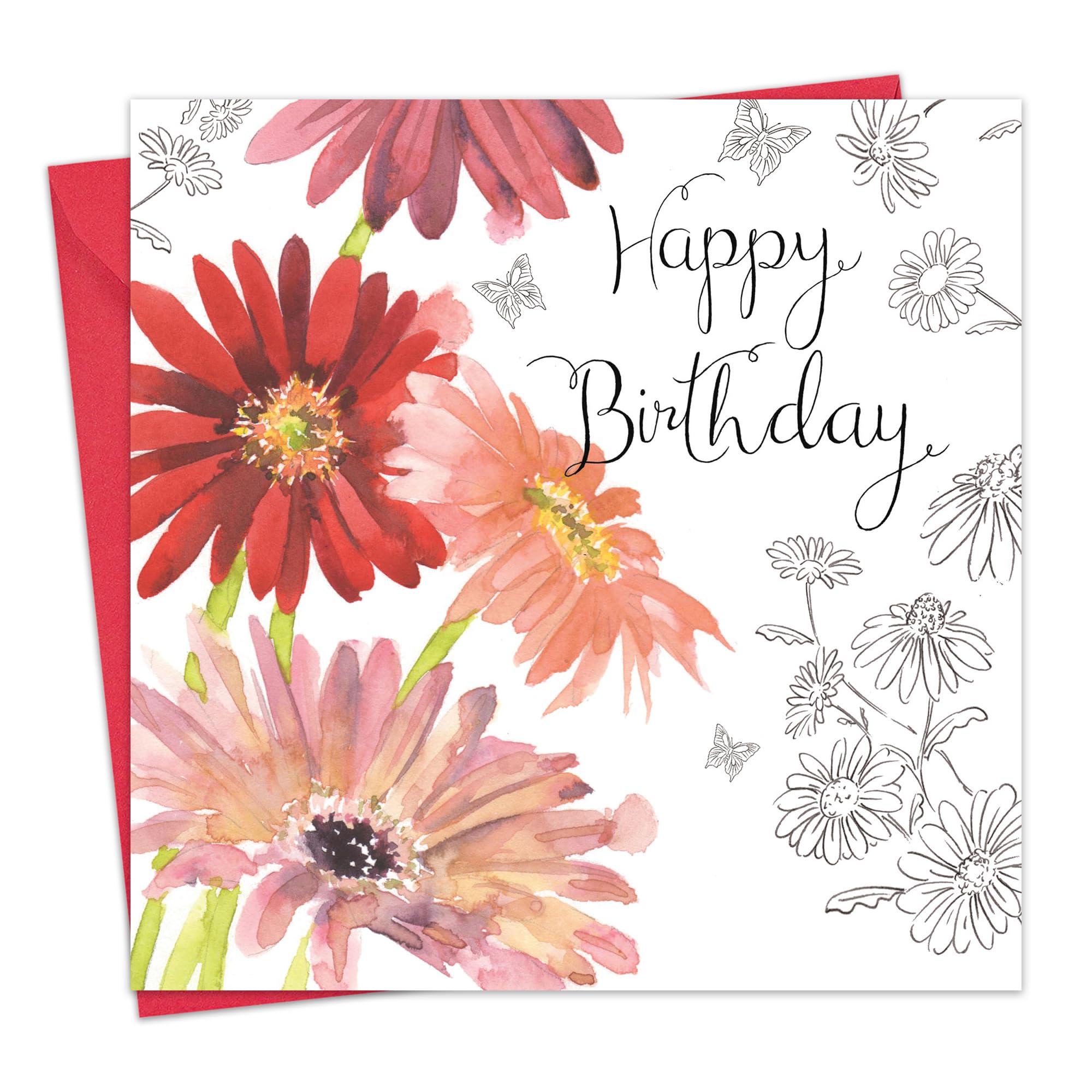 Twizler Happy Birthday Card for Her - Elegant Silver Foil & Watercolor Floral Design - Women's Birthday Greeting Card - Perfect for Wives, Moms, Sisters & Friends
