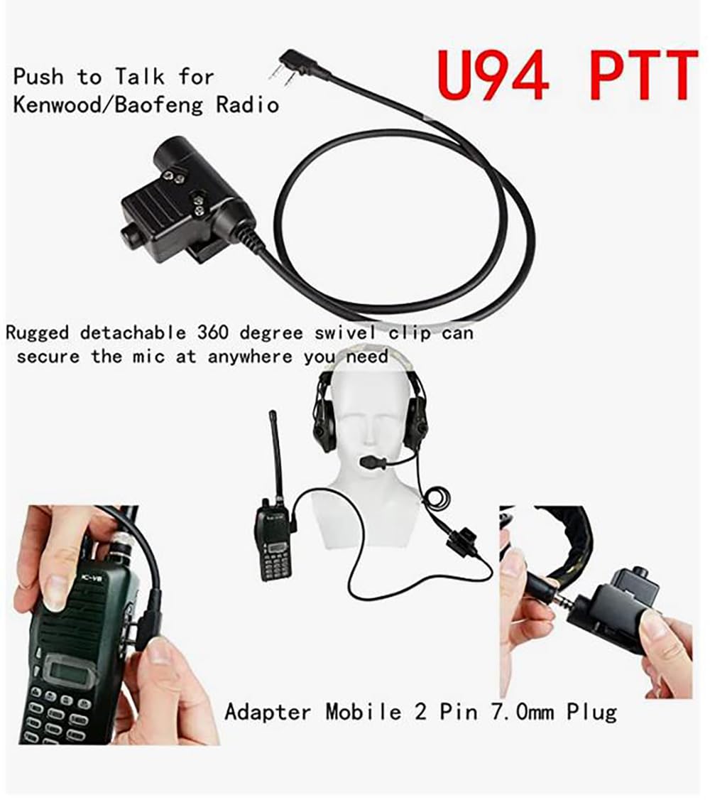 Tactical Shooting Headset with U94 PTT 2pin & ARC Rail Adapter - Noise Cancelling Ear Protection with Clear Sound Pickup | Perfect for Range Training, Hunting & Military Operations