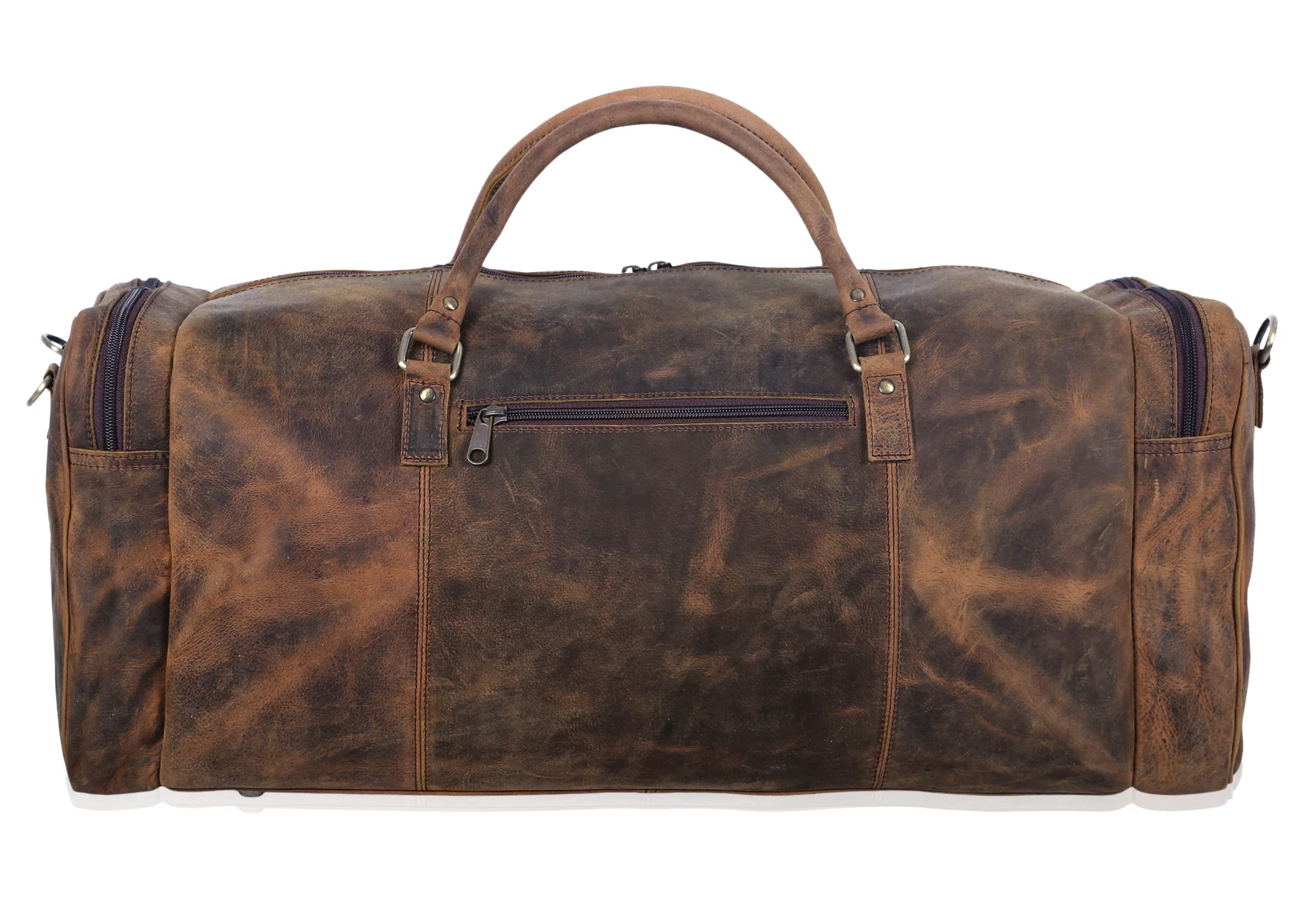 KomalC 28 Inch Distressed Brown Leather Duffle Bag - Large Travel Gym Sports Overnight Weekender Carry On Bag for Men & Women - Perfect for Gym, Sports, Travel & Cabin Luggage