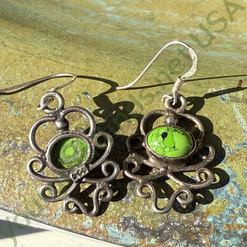 Natural Apple Green Gaspeite Sterling Silver Pierced Earrings – Handmade Dangle Earrings for Women, Perfect for Casual Wear, Parties & Gifts