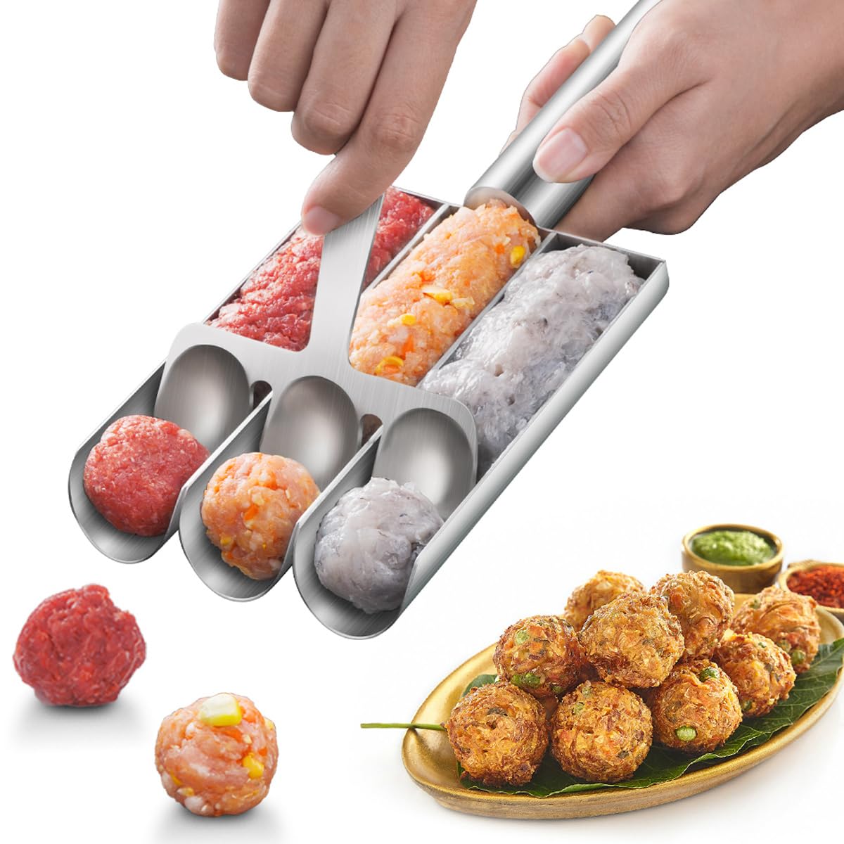 Premium Stainless Steel Meatball Maker - 3-in-1 Kitchen Tool for Perfect Homemade Meatballs | Ideal for Pasta Dishes, Party Appetizers & Meal Prep