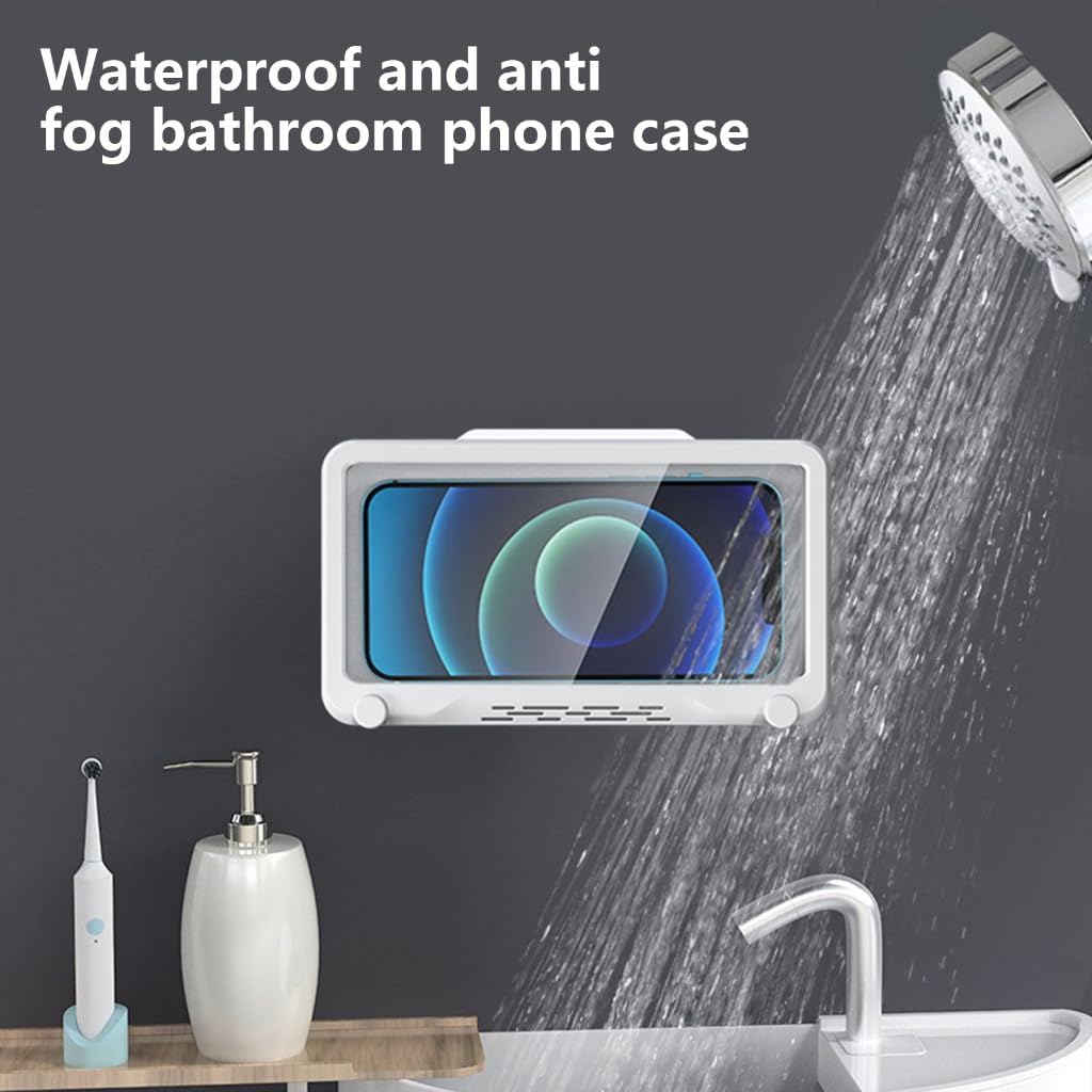 Waterproof Self-Adhesive Phone Holder for Bathroom & Home - Wall Mounted Phone Stand Case with Strong Adhesive (Perfect for Shower, Kitchen, Office & Car Use)