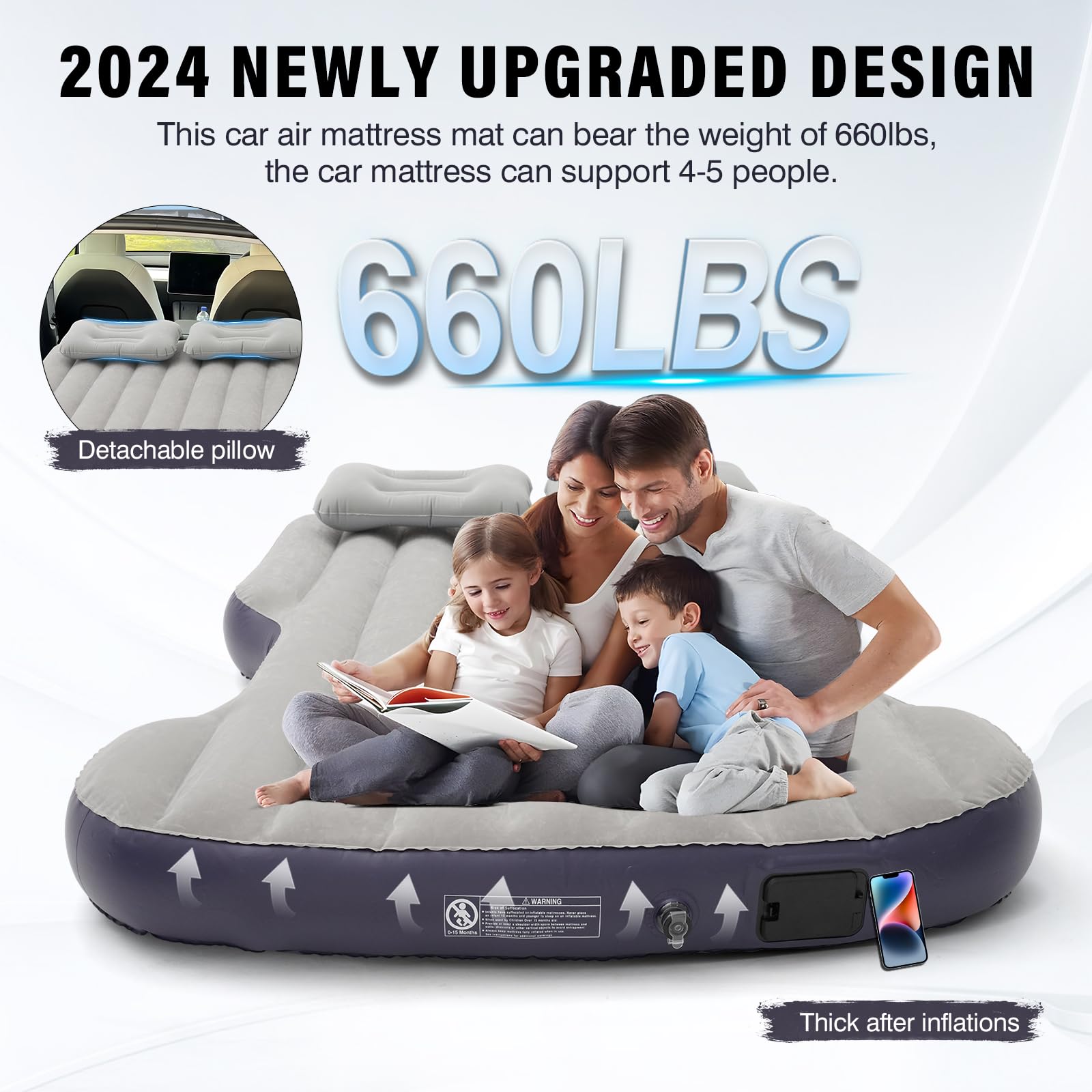 Tesla Model Y Air Mattress 2020-2025 - Self-Inflating Camping Bed with Built-in Pump, Portable Flocking Surface Air Couch for Outdoor Travel & Car Camping Accessories (Beige & Blue) - Perfect for Road Trips, Camping Adventures & Tesla Sleepovers