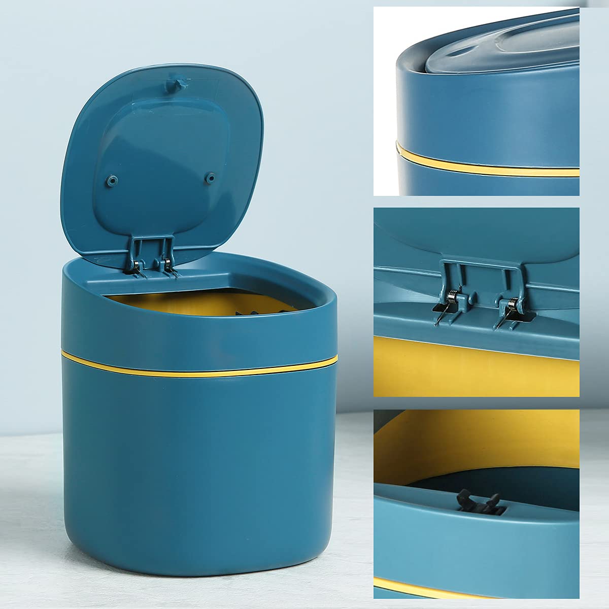 SVUPUE Mini Trash Can with Lid - Small Desktop Garbage Bin for Bathroom, Kitchen, Office & Coffee Table - Portable & Detachable Lid - Blue - Perfect for Home, Office & Travel Use